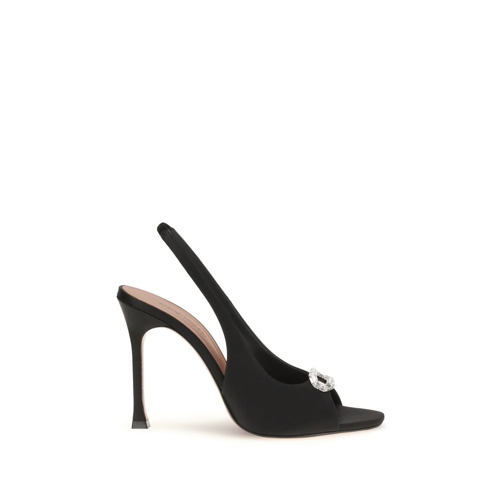 Amina Muaddi Schwarze Stiletto-Sandalen aus Satin