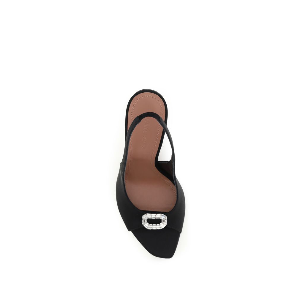 Amina Muaddi Schwarze Stiletto-Sandalen aus Satin