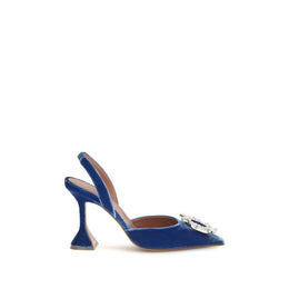Amina Muaddi Blaue Samt-Sandalen