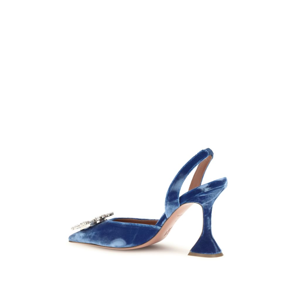 Amina Muaddi Blaue Samt-Sandalen