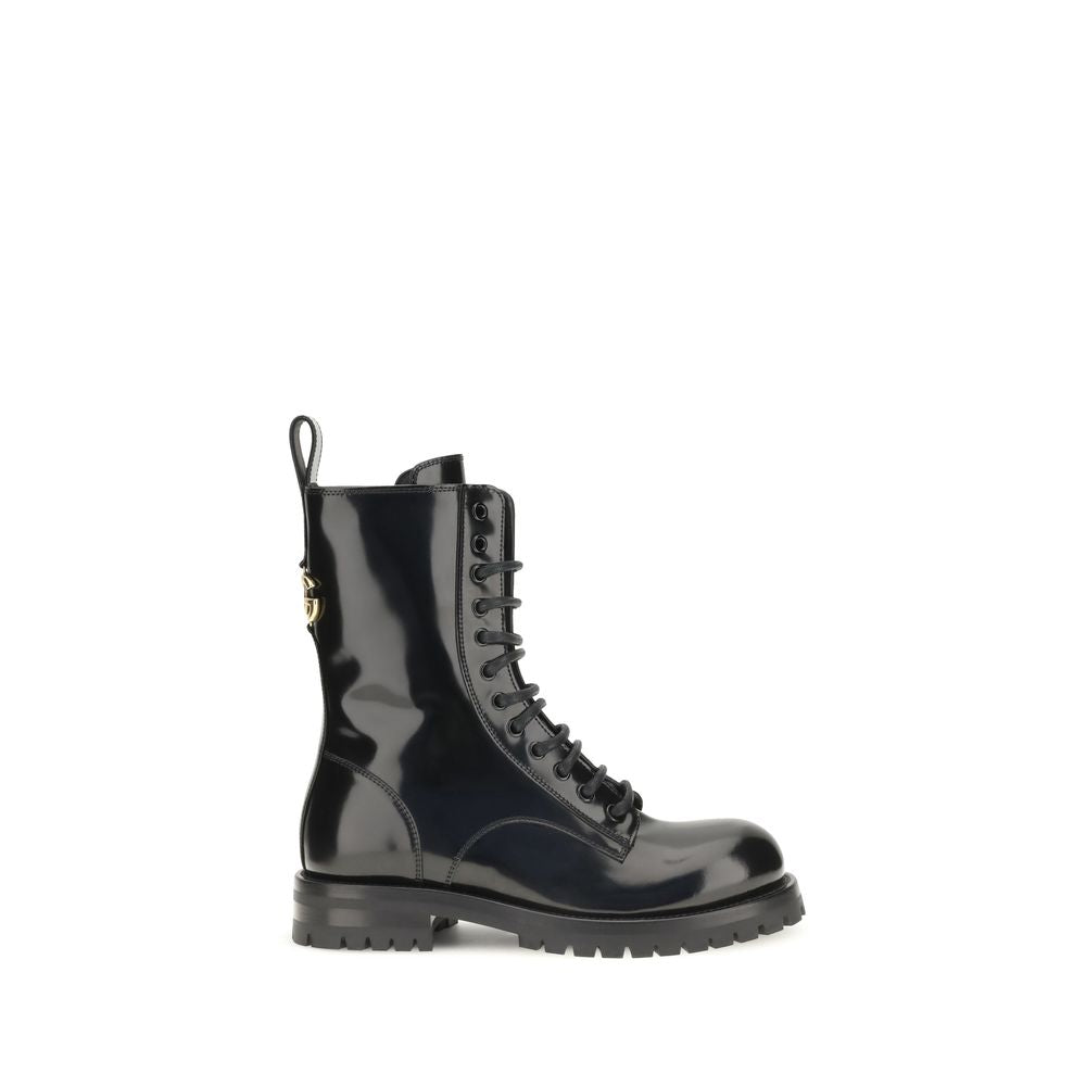 Dolce & Gabbana Schwarze Schnürstiefel aus Kalbsleder Bos Taurus