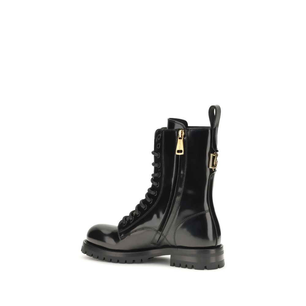 Dolce & Gabbana Schwarze Schnürstiefel aus Kalbsleder Bos Taurus