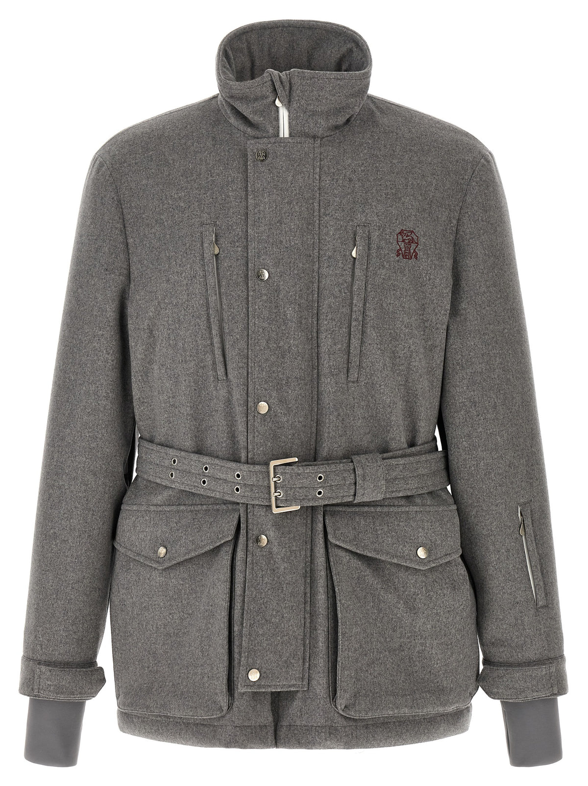 Brunello Cucinelli Grauer Wollmantel in voller Länge