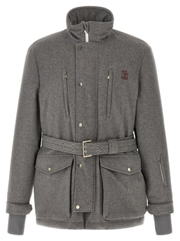 Brunello Cucinelli Grauer Wollmantel in voller Länge