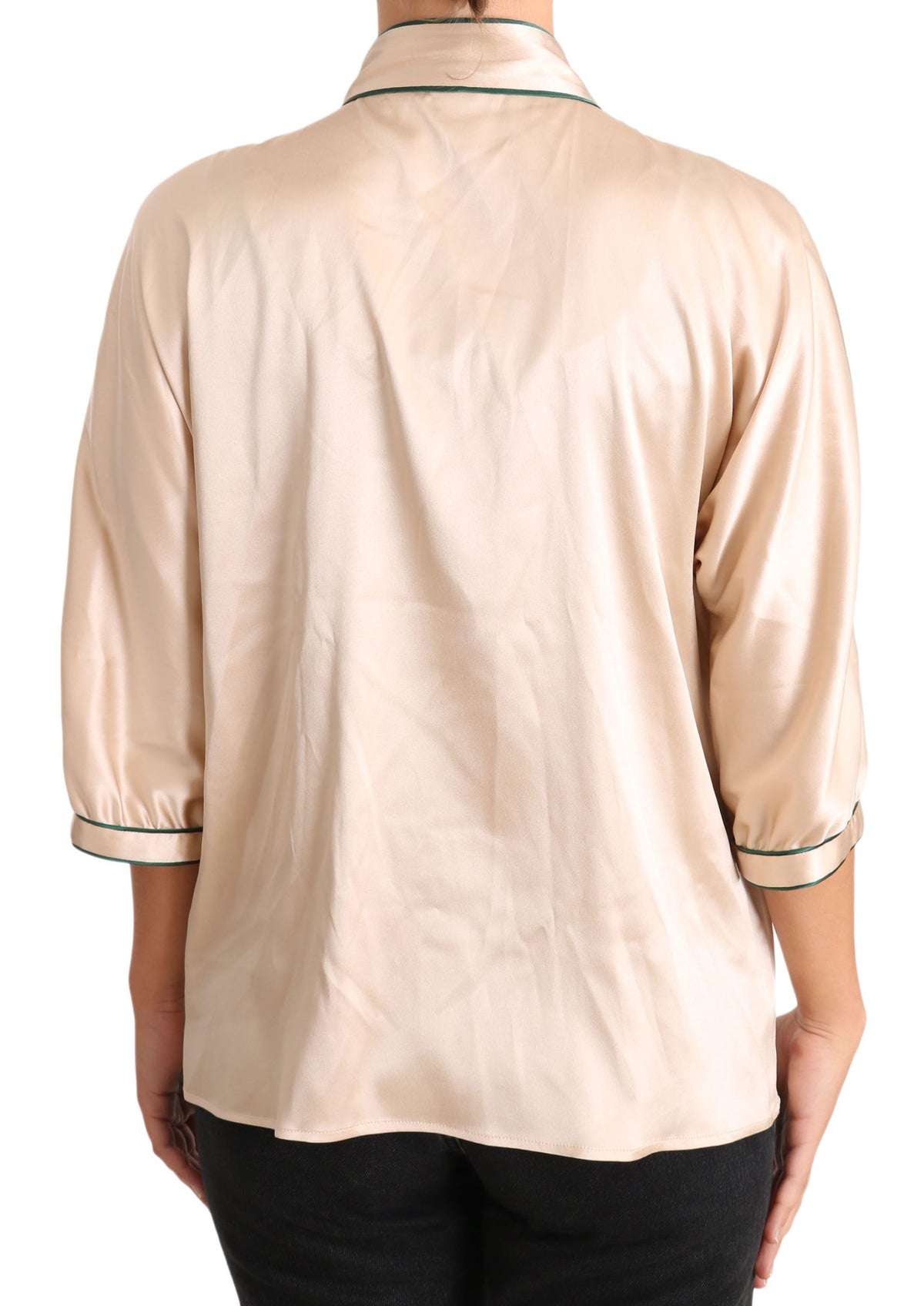 Dolce & Gabbana Beigefarbenes Bändchen-Seiden-Stretch-Top Bluse