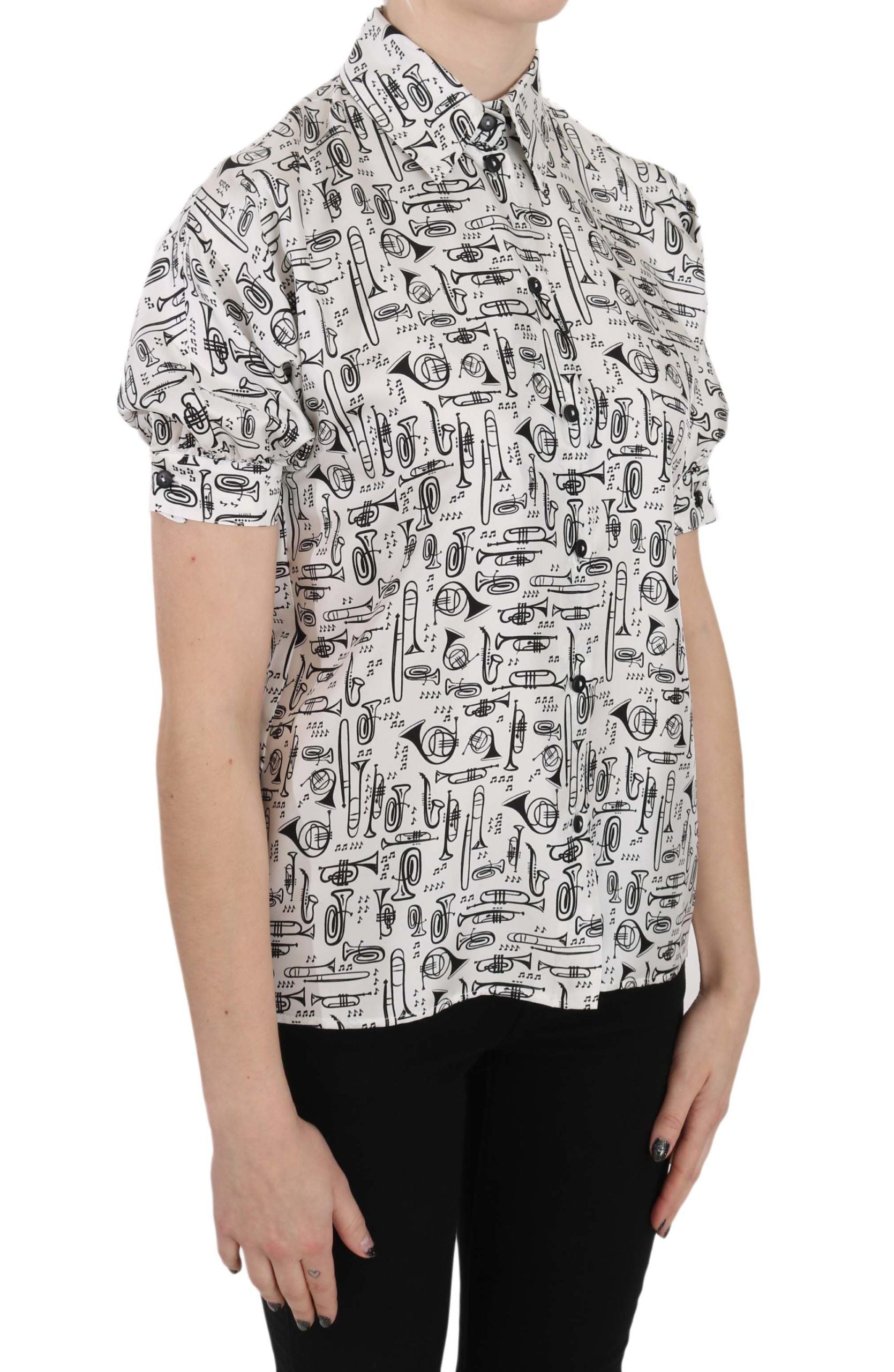 Dolce & Gabbana Trompetendruck Knopfleiste Seidentop Bluse