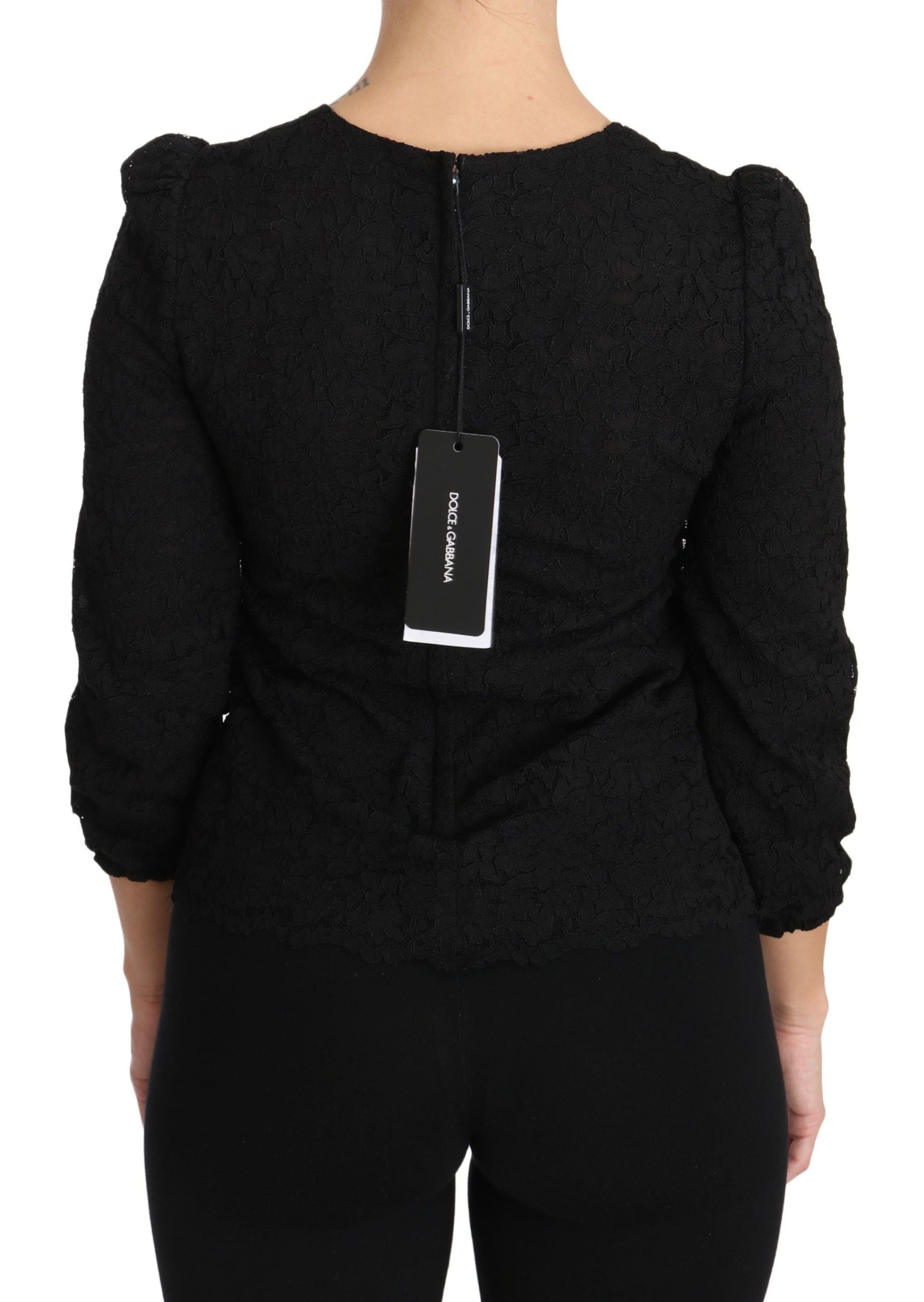 Dolce & Gabbana Schwarzes Blusentop mit floraler Spitze und Reißverschluss