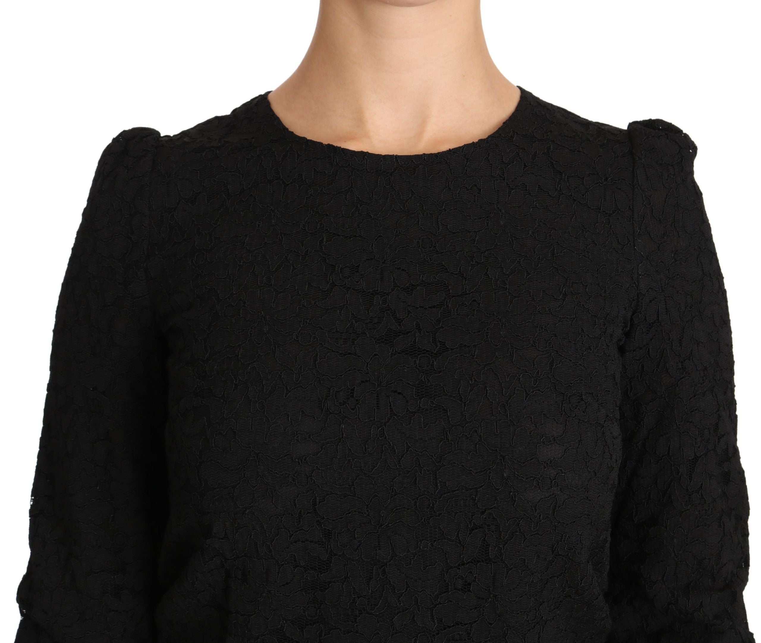 Dolce & Gabbana Schwarzes Blusentop mit floraler Spitze und Reißverschluss