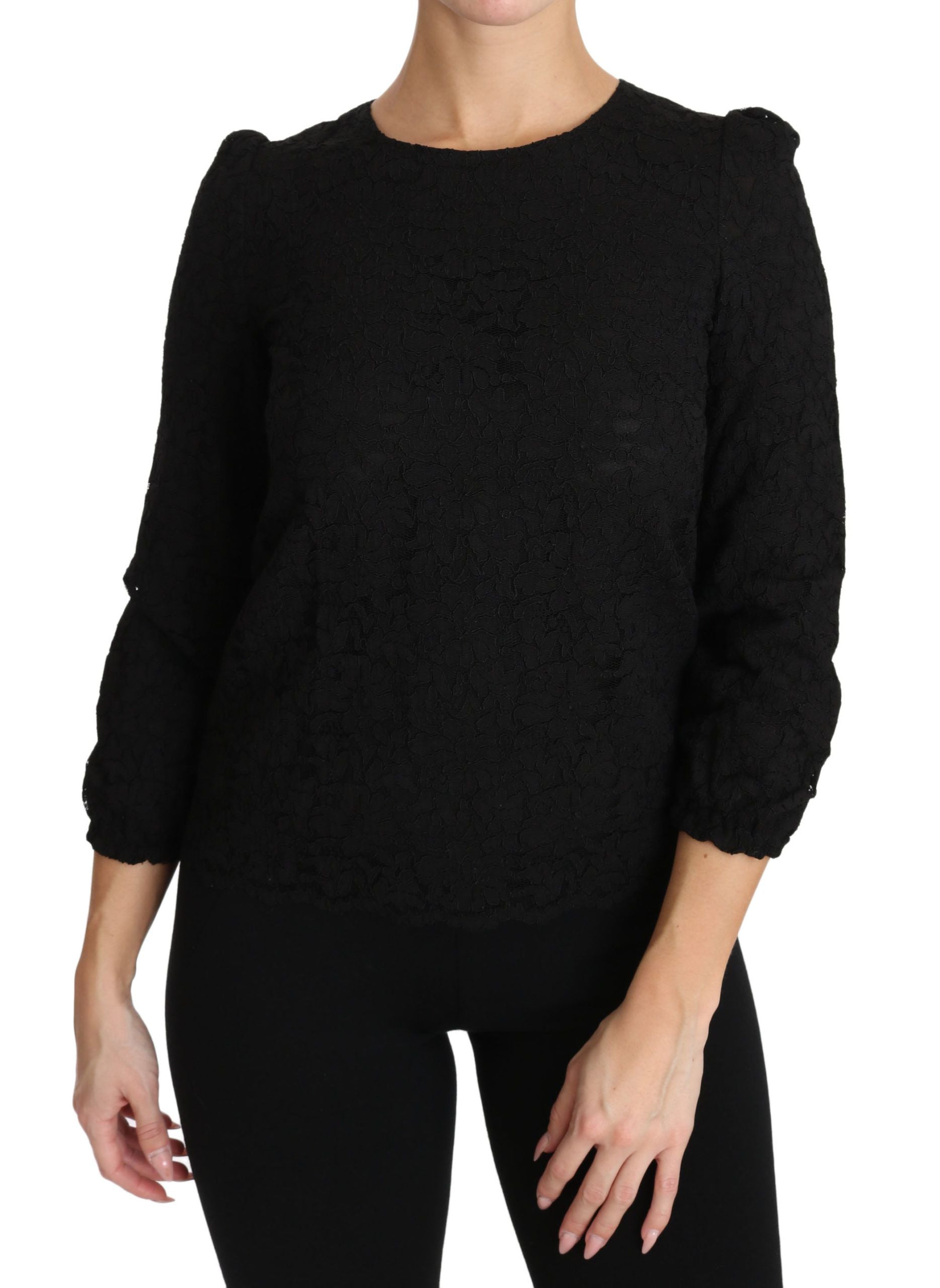 Dolce & Gabbana Schwarzes Blusentop mit floraler Spitze und Reißverschluss