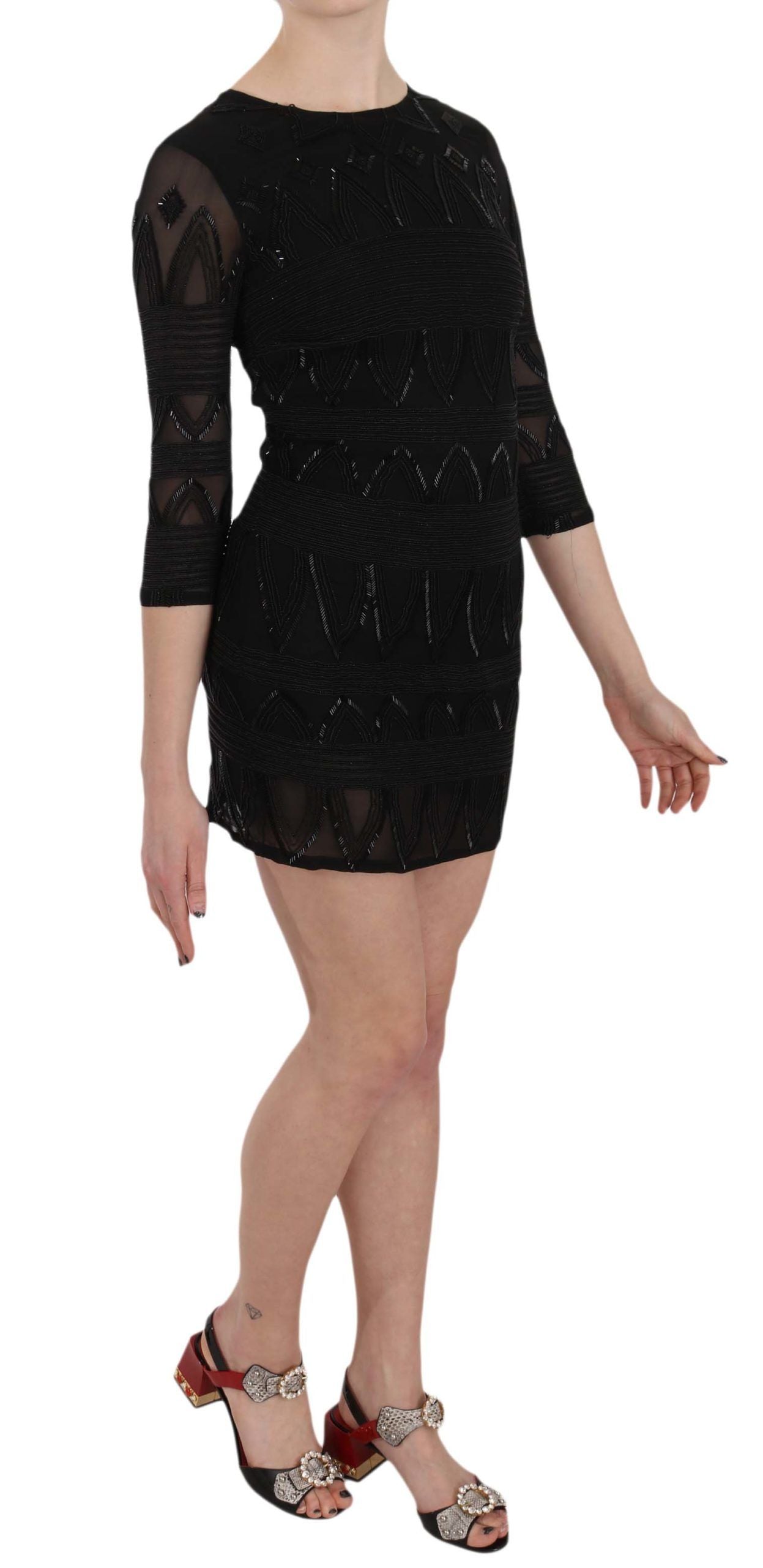 John Richmond Schwarzes Seidenpailletten-Mini-Schichtkleid