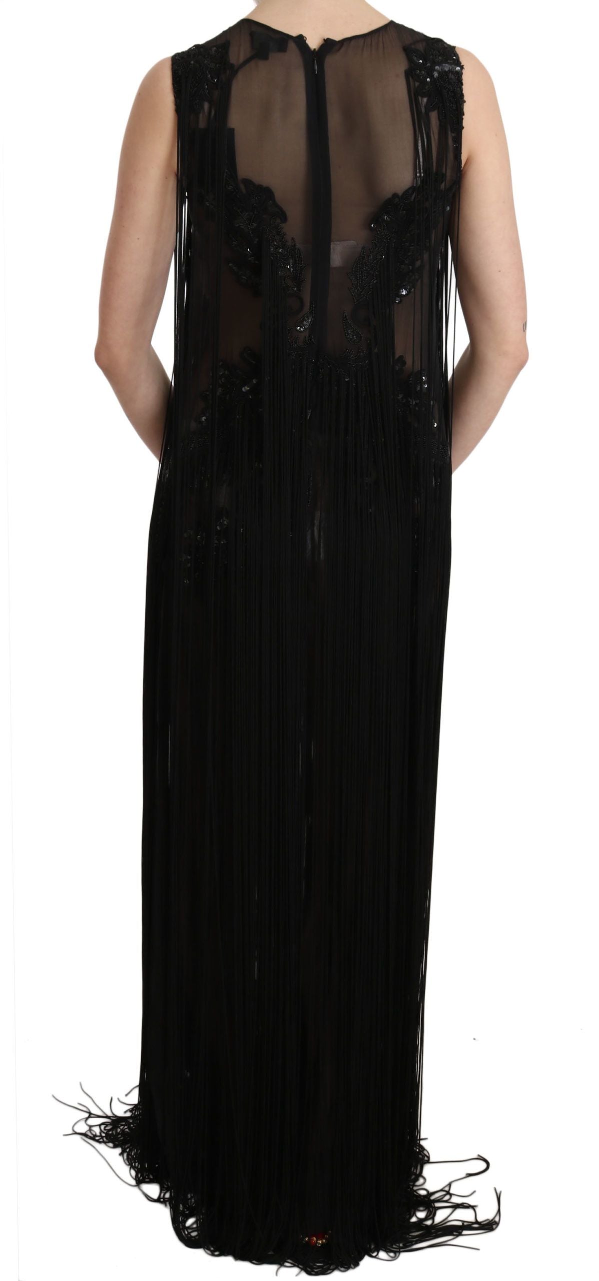 John Richmond Schwarzes Seidenkleid mit Paillettenbesatz