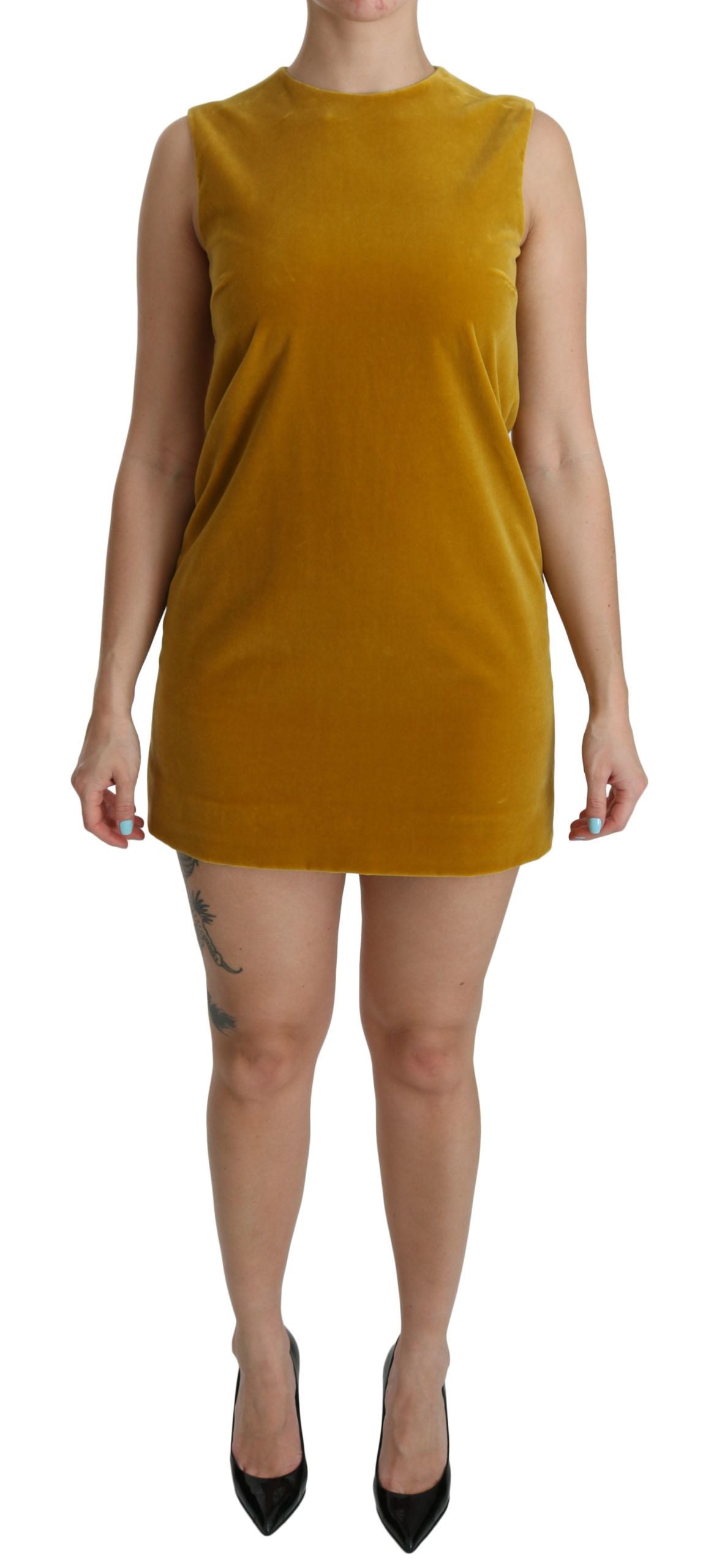 Dolce & Gabbana Senfgelbes Stretch-Minikleid aus Samt