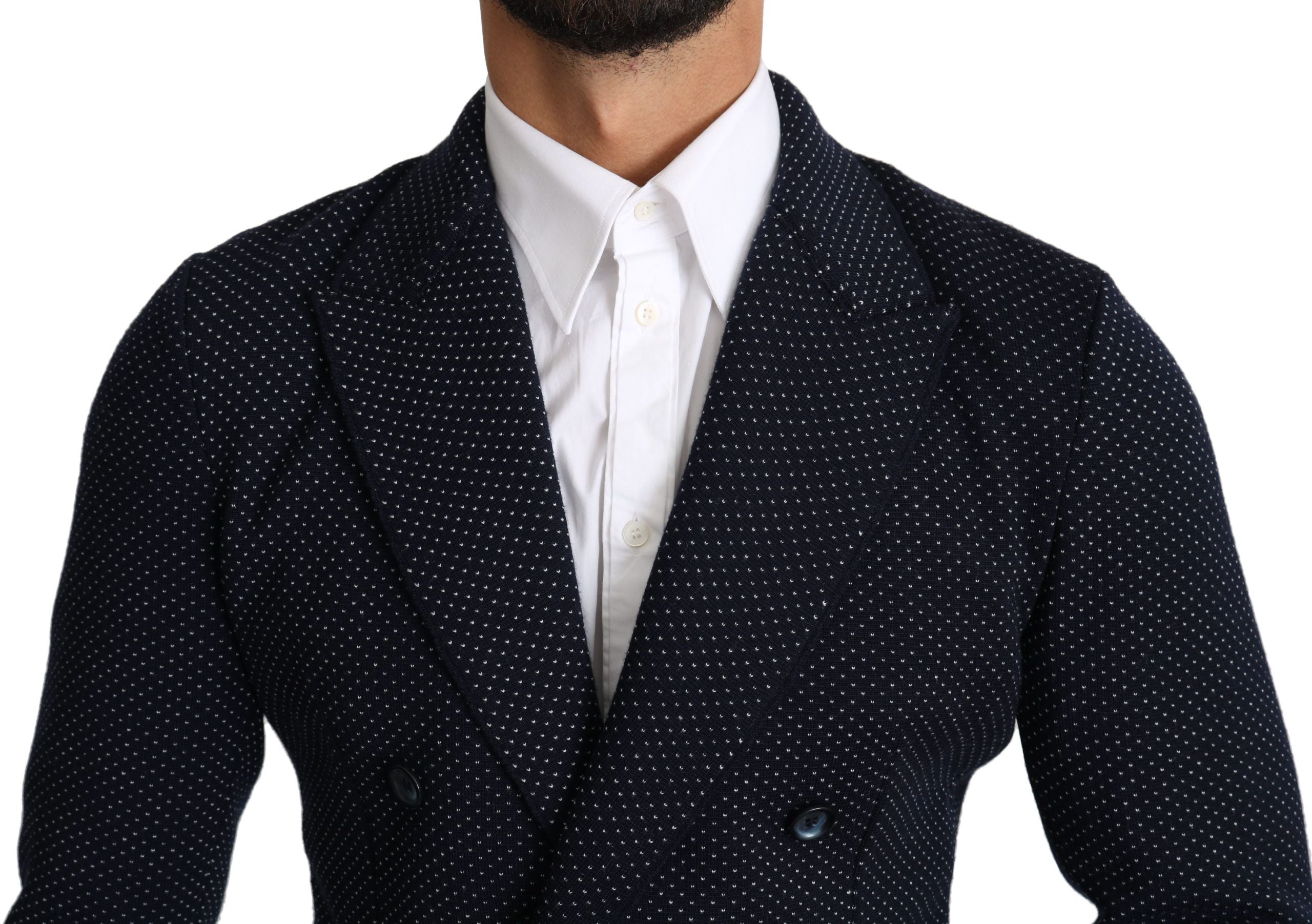Dolce & Gabbana Dunkelblauer gepunkteter zweireihiger Mantel Blazer