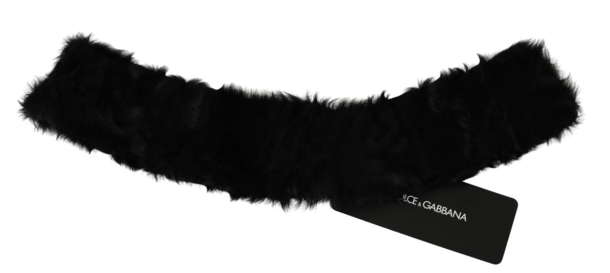 Dolce & Gabbana Schwarzer Pelzkragen Wickel-Lammfellschal
