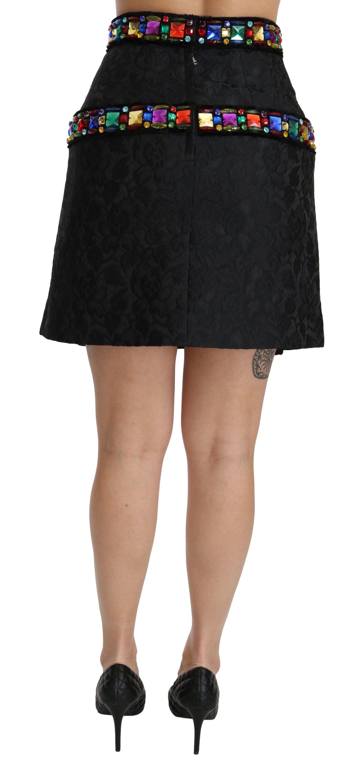 Dolce & Gabbana Schwarzer kristallbesetzter Rock mit hoher Taille