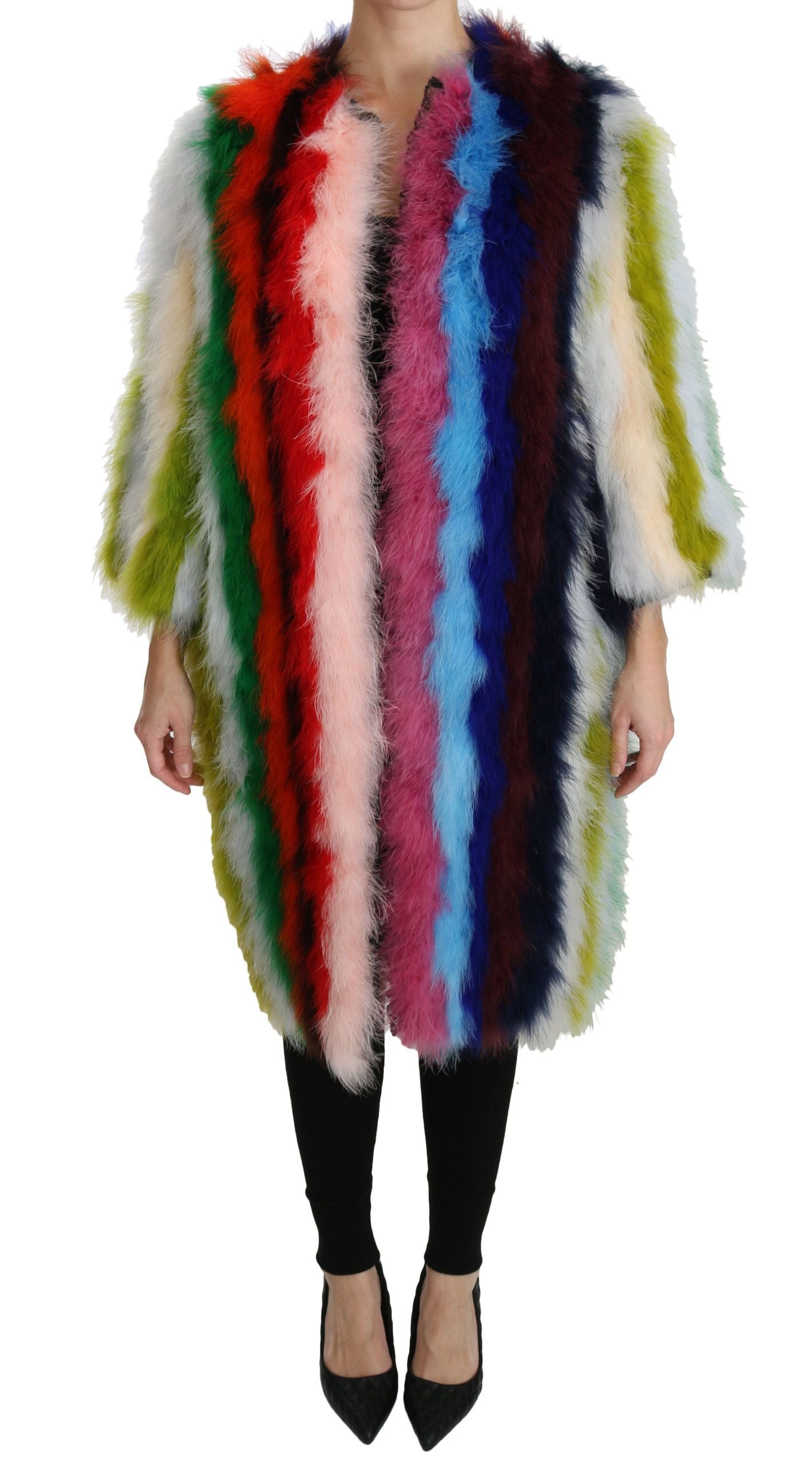 Dolce & Gabbana Multicolor Türkei Feder Cape Pelzmantel