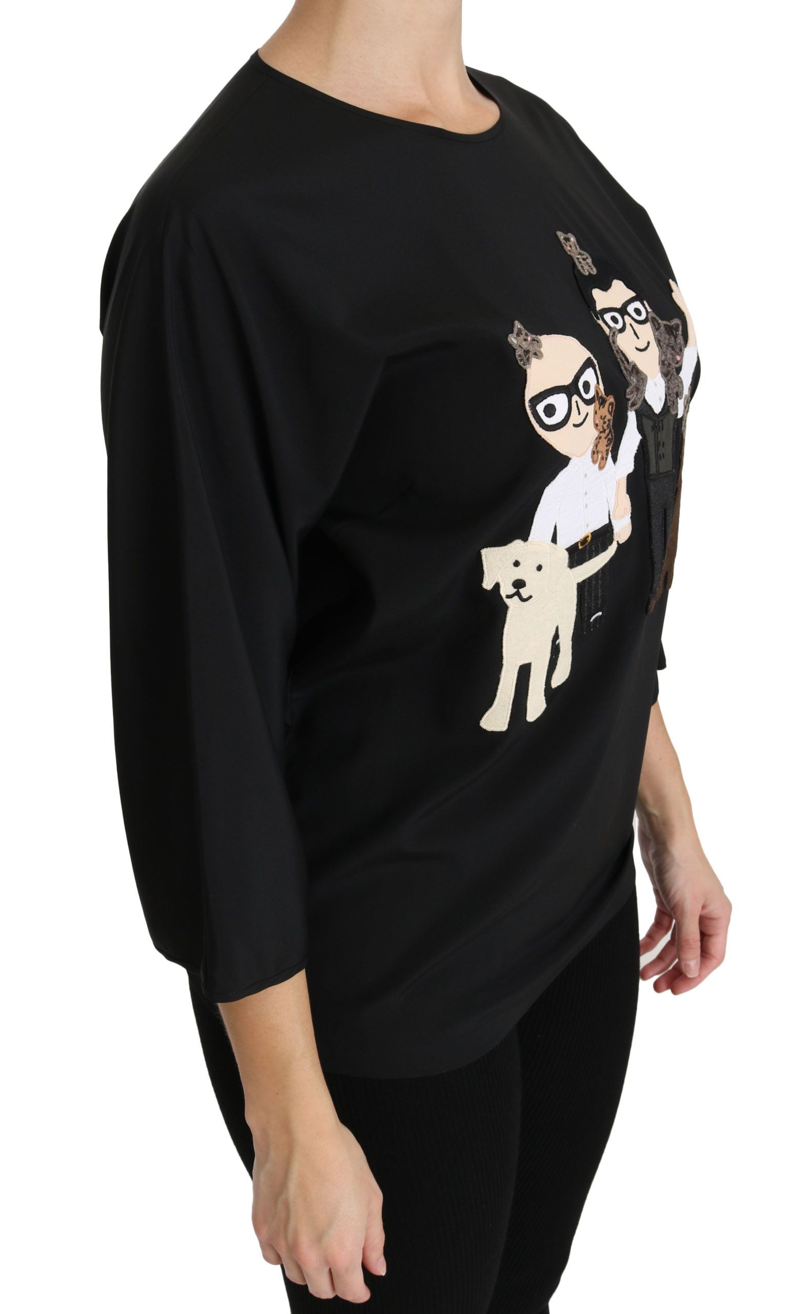 Dolce & Gabbana Schwarzes #dgfamily Top T-shirt Seidenbluse