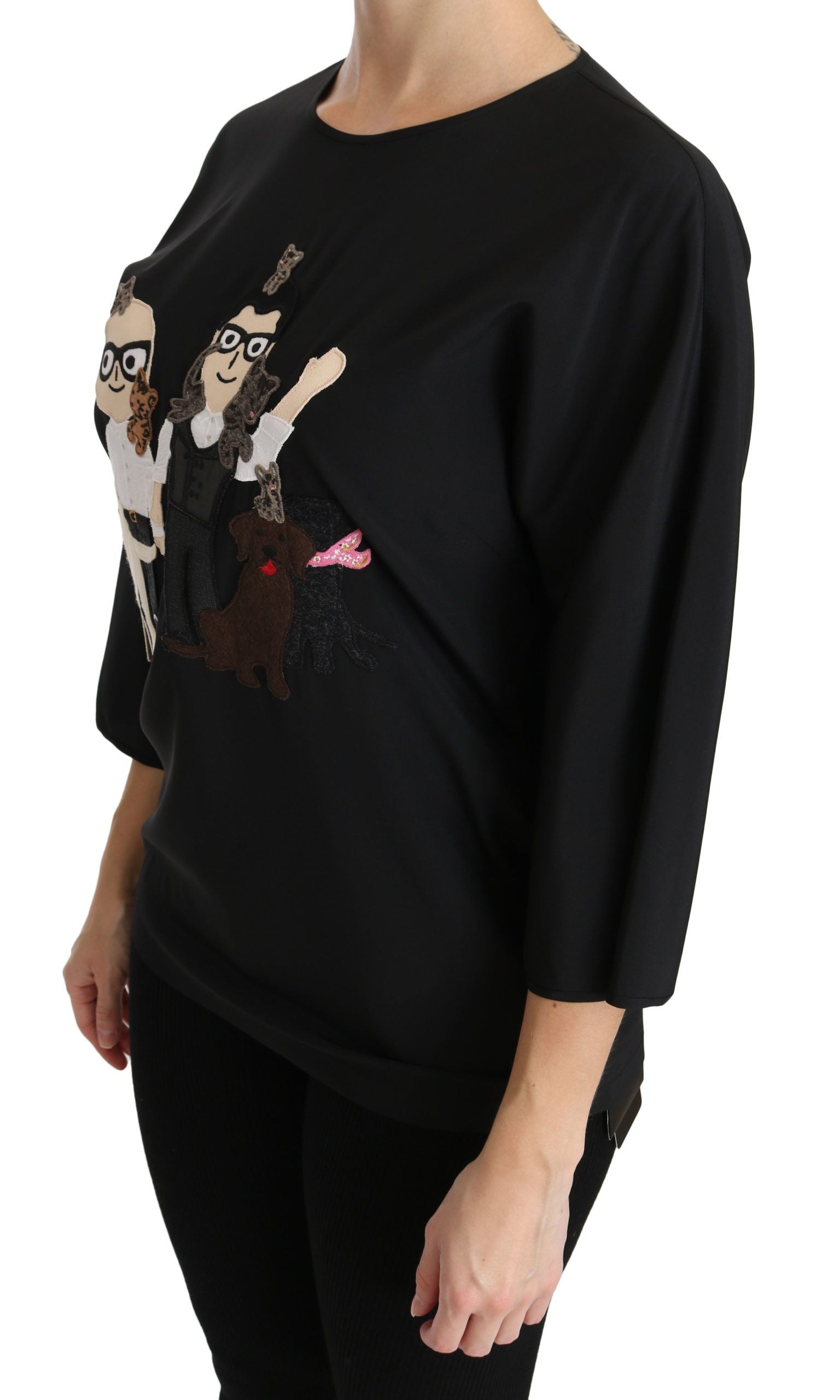 Dolce & Gabbana Schwarzes #dgfamily Top T-shirt Seidenbluse