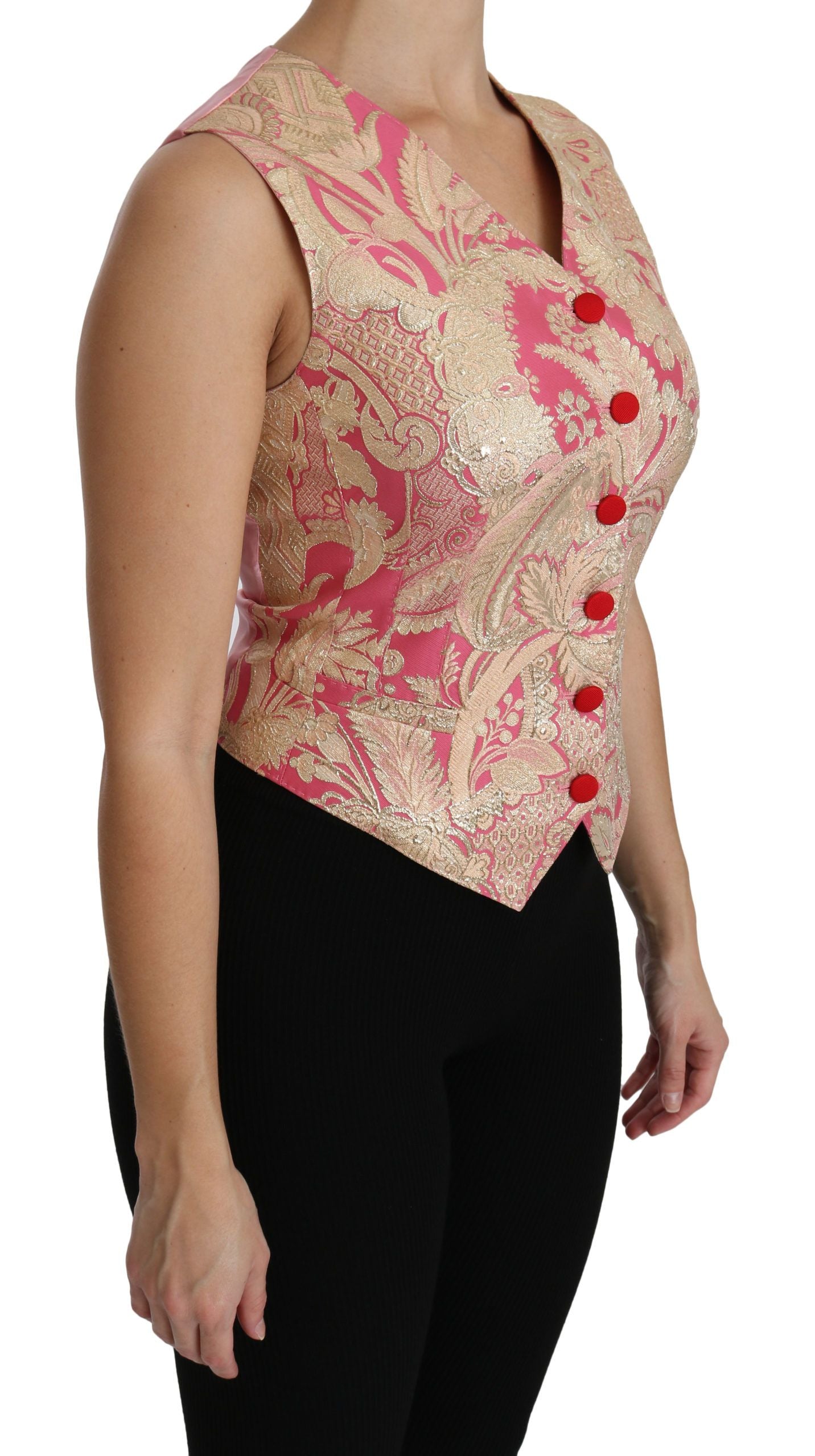 Dolce & Gabbana Rosa Gold Brokat Weste Weste Bluse Oberteil