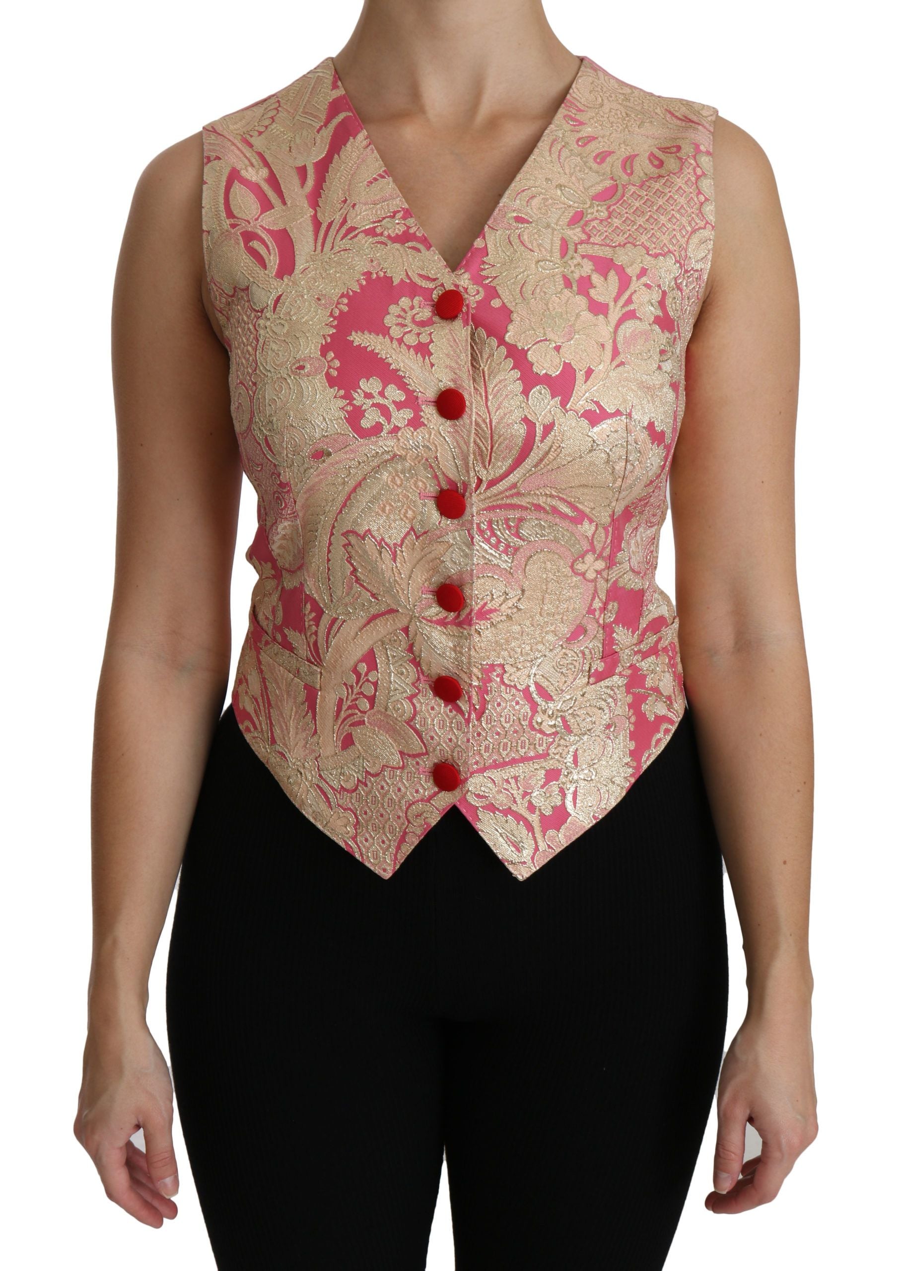 Dolce & Gabbana Rosa Gold Brokat Weste Weste Bluse Oberteil