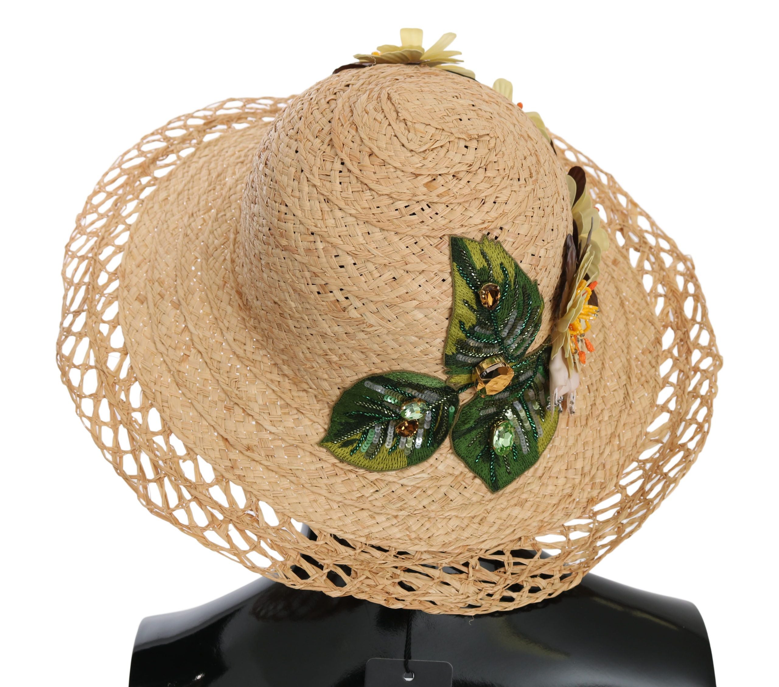 Dolce & Gabbana Beige Breite Krempe Floral Eimer Capello Hut