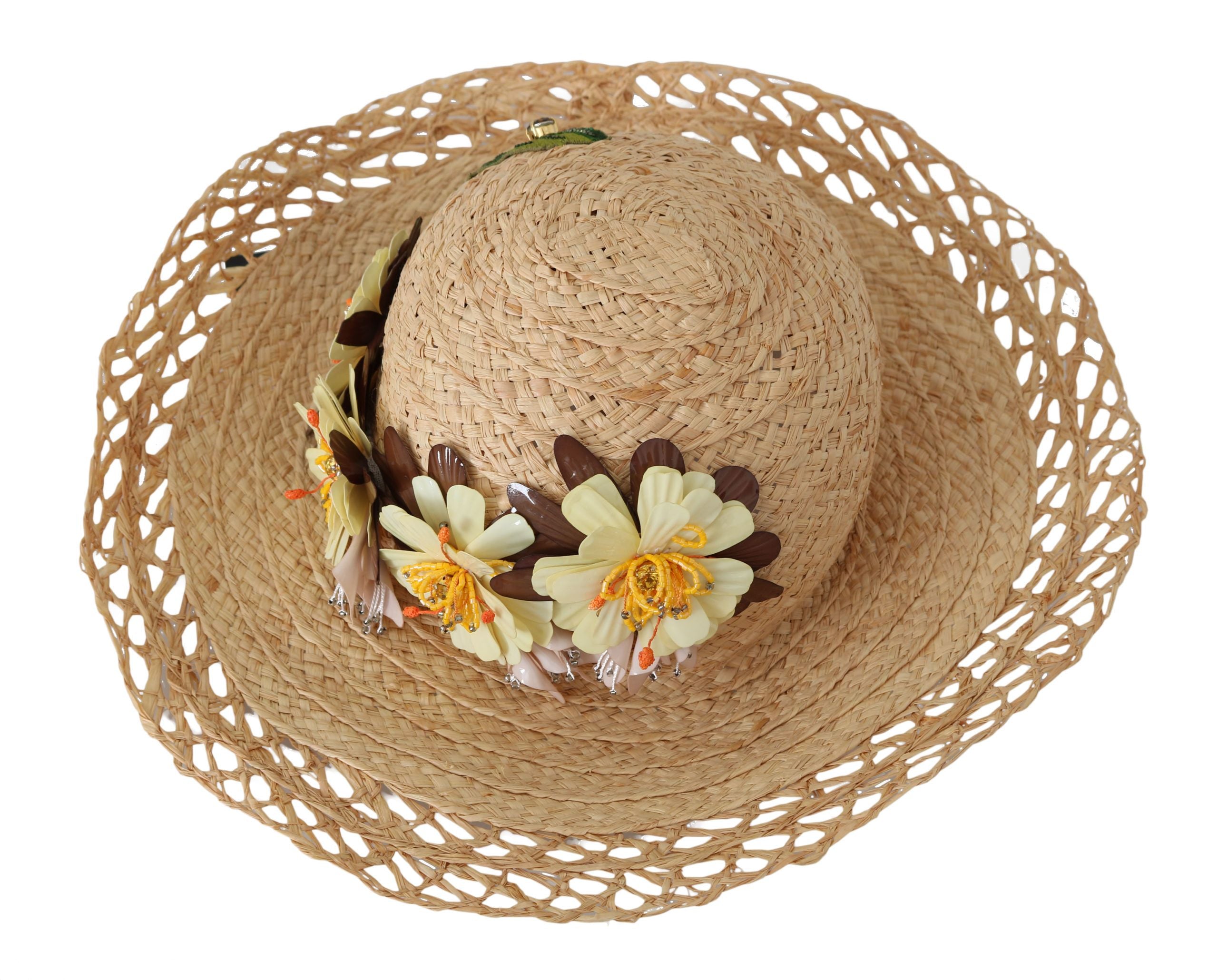 Dolce & Gabbana Beige Breite Krempe Floral Eimer Capello Hut