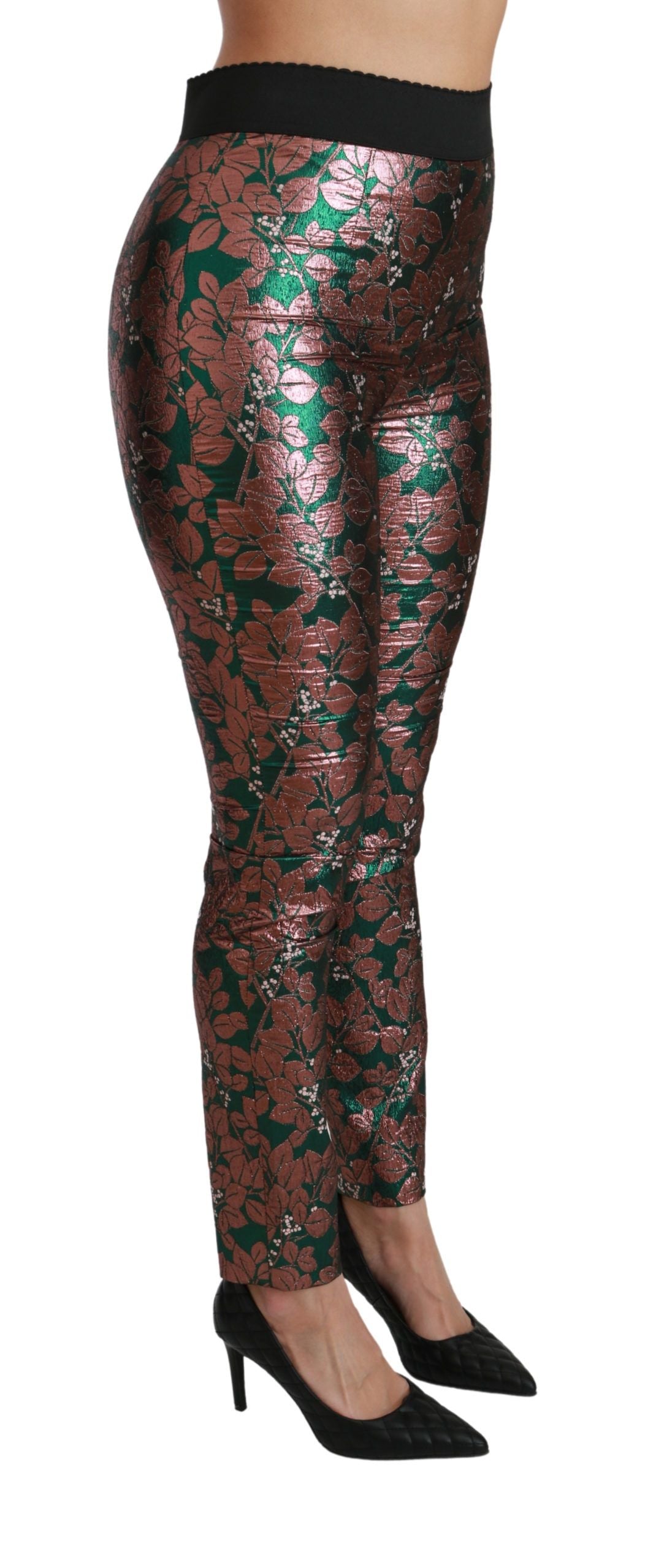 Dolce & Gabbana Grün Bronze Blatt Strumpfhosen Skinny Pants