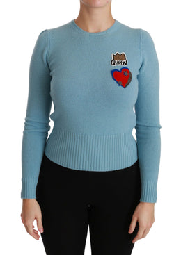 Dolce & Gabbana Blauer Pullover aus Wolle Queen Heart