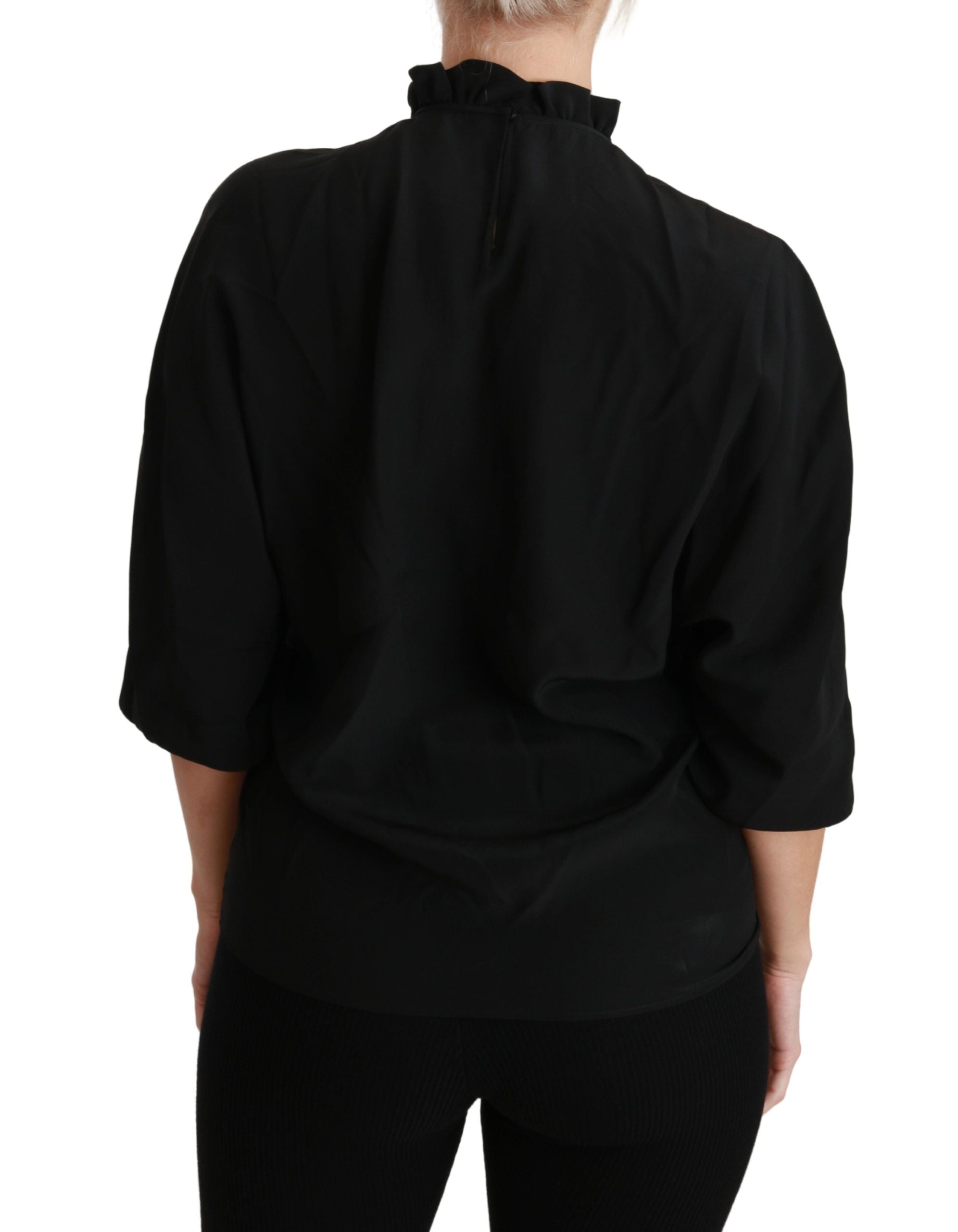 Dolce & Gabbana Schwarzes Seidenhemd Gerafftes Top Bluse