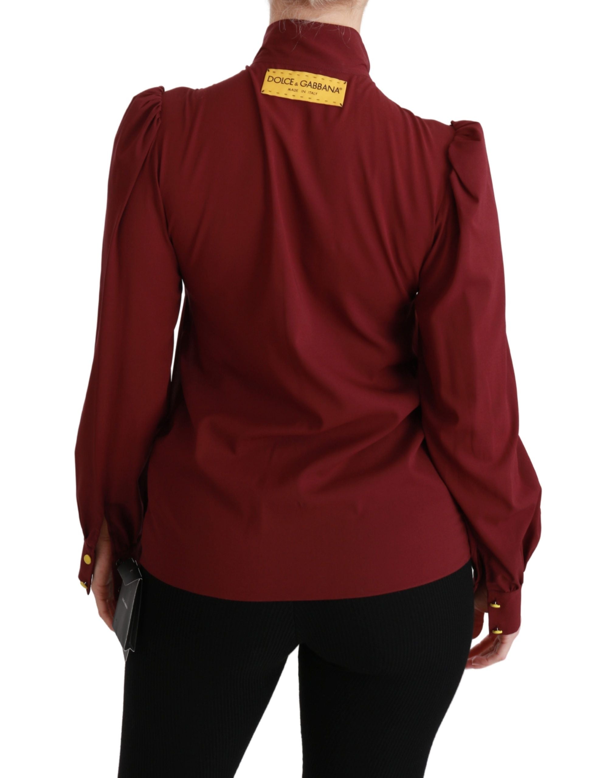 Dolce & Gabbana Kastanienbraunes Langarmhemd Bluse Seidenoberteil
