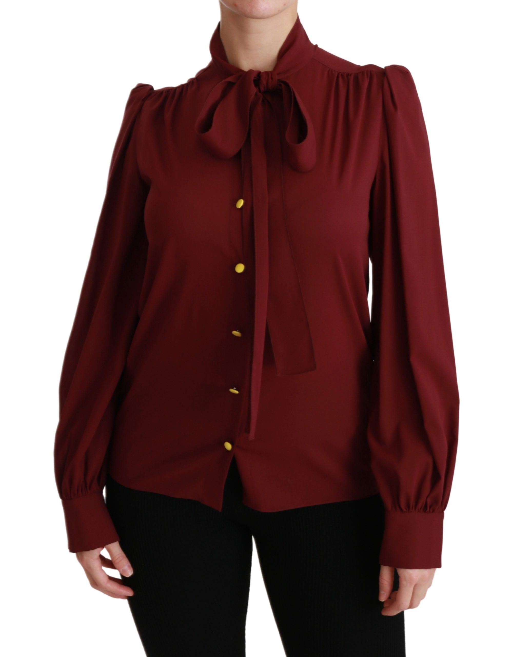 Dolce & Gabbana Kastanienbraunes Langarmhemd Bluse Seidenoberteil