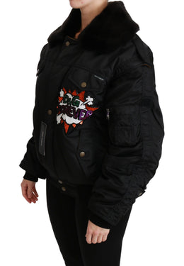 Dolce & Gabbana Schwarze Queen Crown Bomberjacke mit Pailletten
