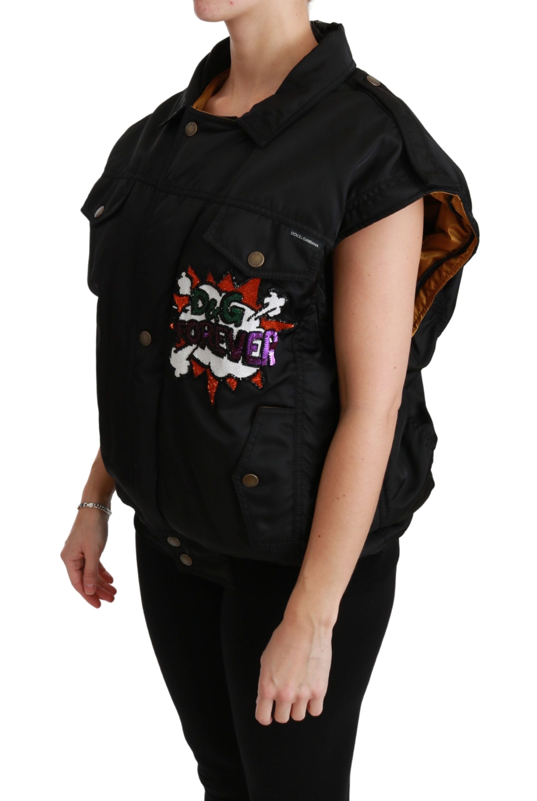 Dolce & Gabbana Schwarze Queen Crown Bomberjacke mit Pailletten