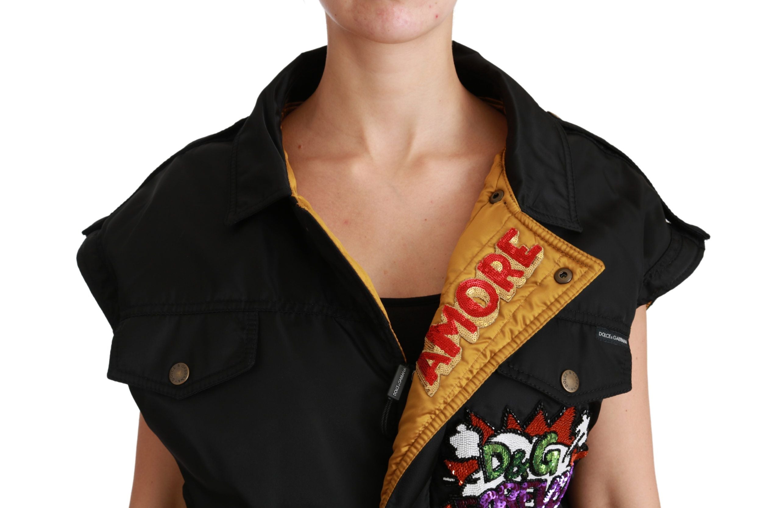 Dolce & Gabbana Schwarze Queen Crown Bomberjacke mit Pailletten