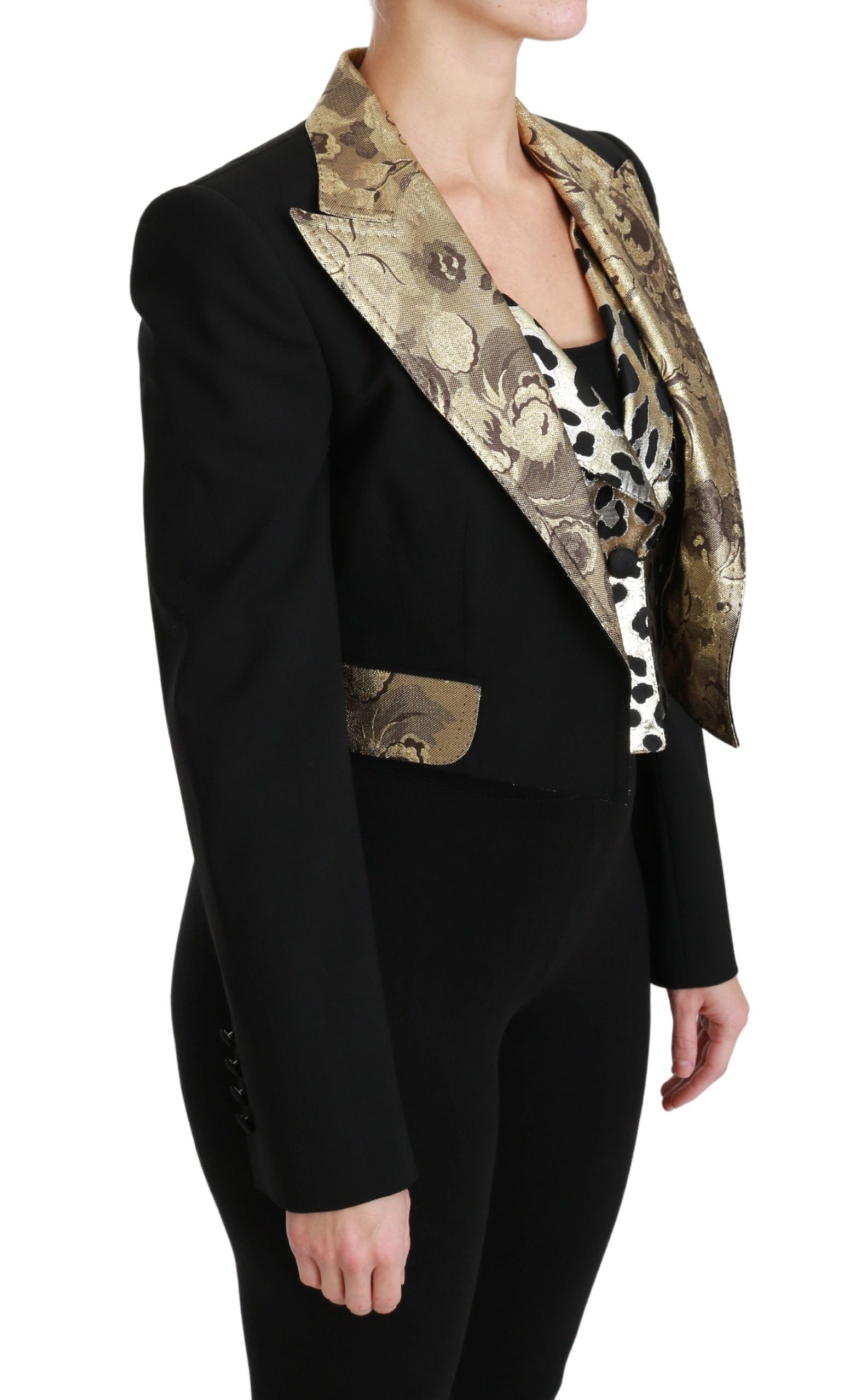Dolce & Gabbana Schwarze Jacquard-Weste Blazermantel Wolljacke