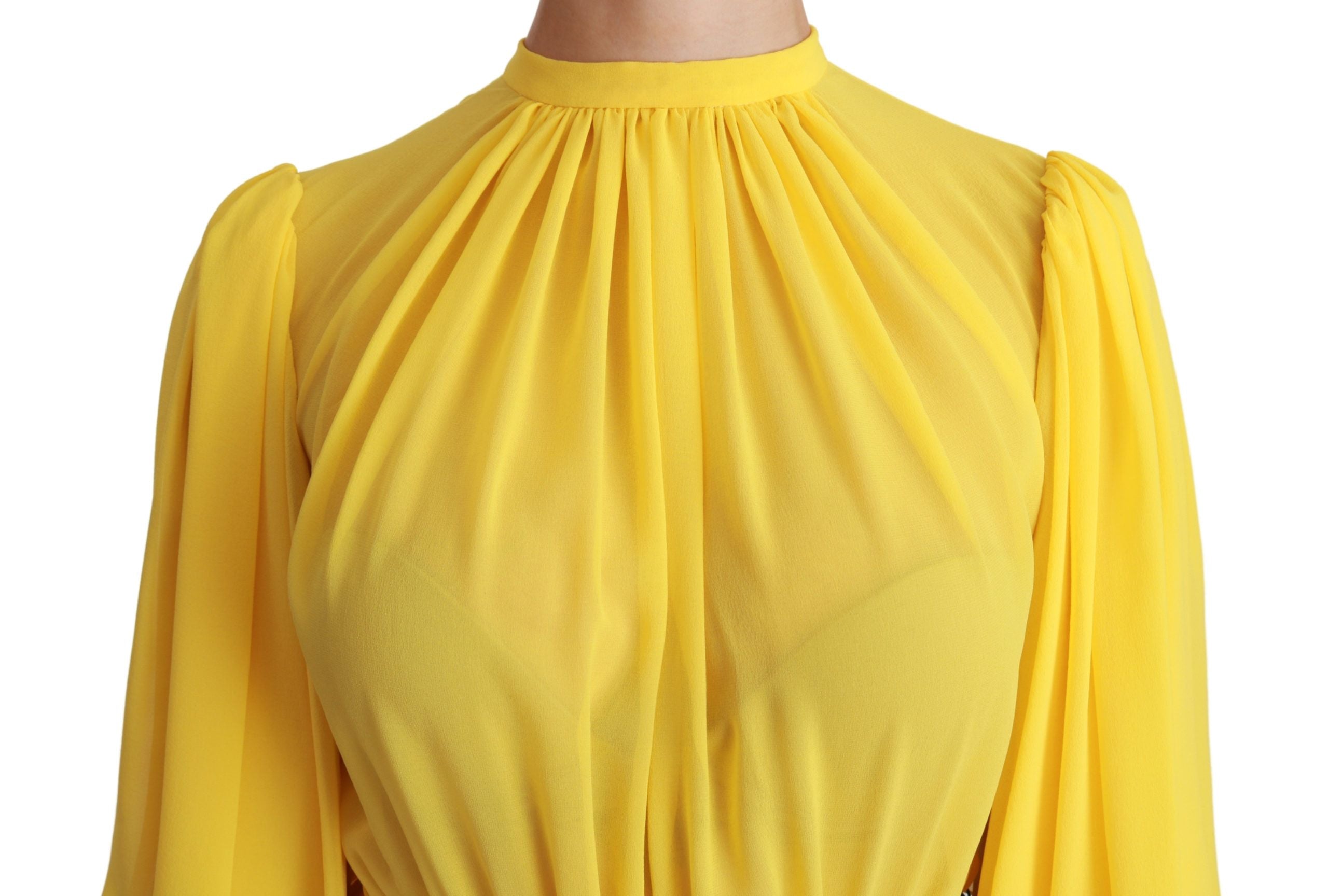 Dolce & Gabbana Gelbes plissiertes Minikleid in A-Linie aus 100% Seide