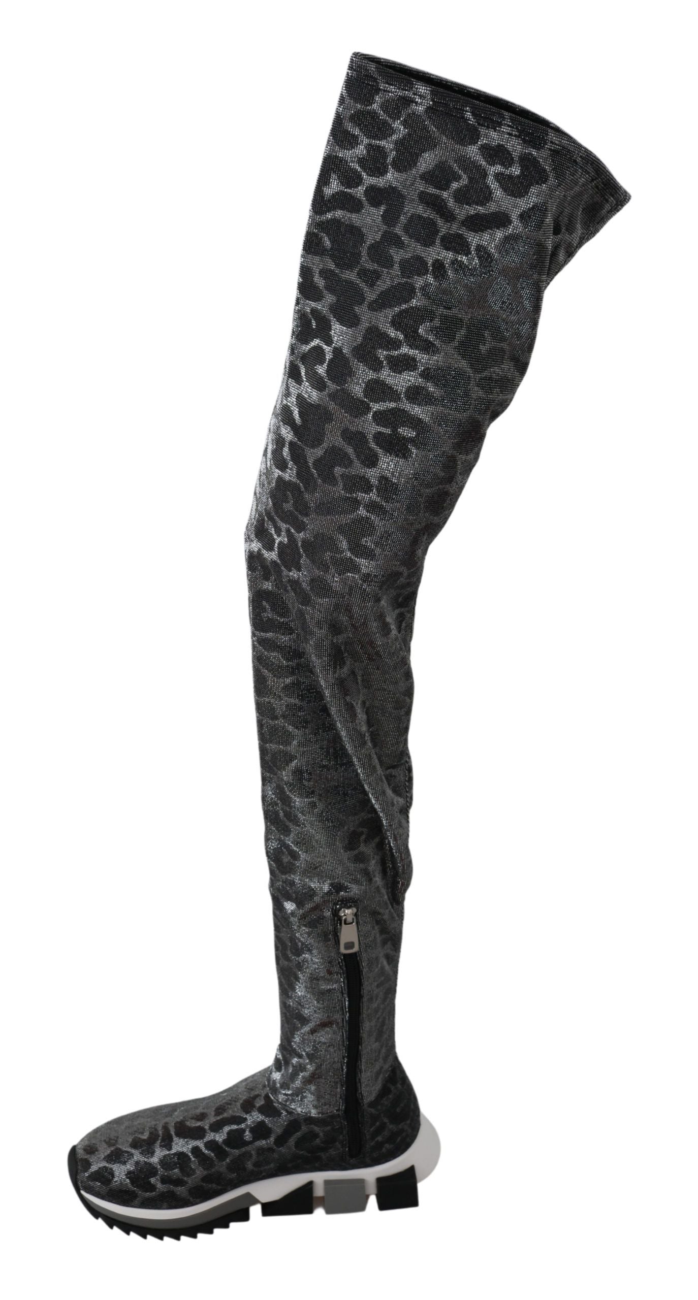 Dolce & Gabbana Grau Leopard High Top Sneakers Booties Schuhe
