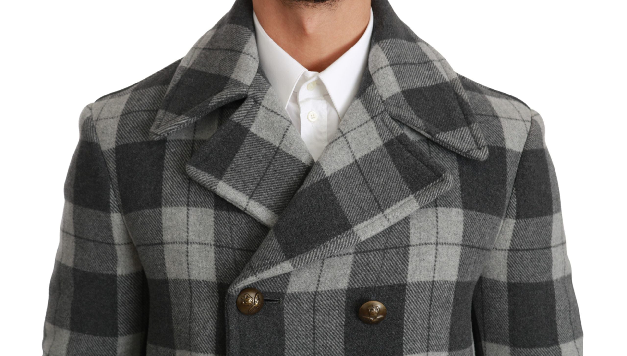 Dolce & Gabbana Grauer karierter Wollkaschmirmantel Jacke