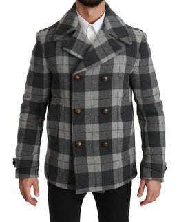 Dolce & Gabbana Grauer karierter Wollkaschmirmantel Jacke