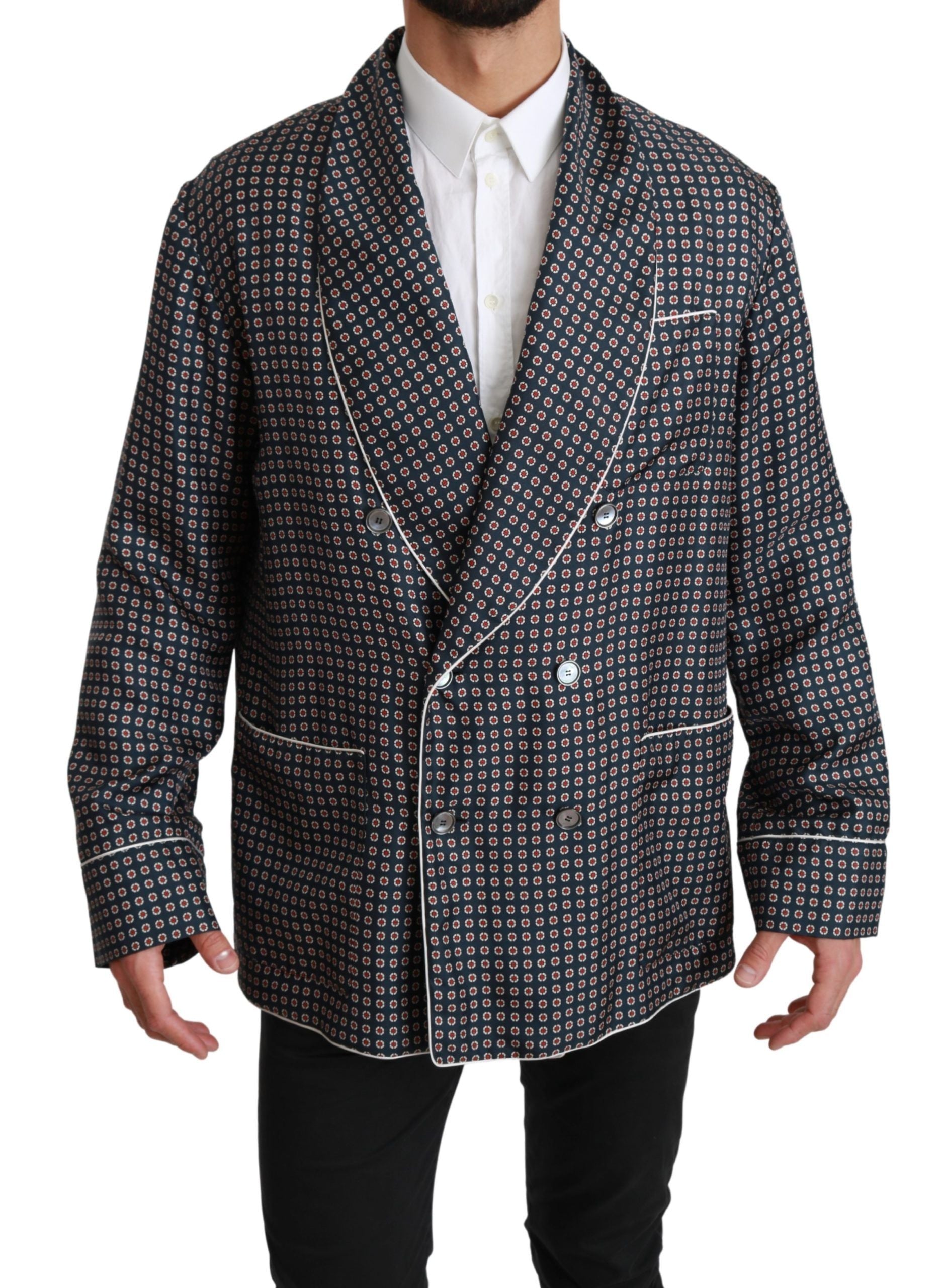 Dolce & Gabbana Marineblauer gemusterter Zweireiher Mantel Jacke