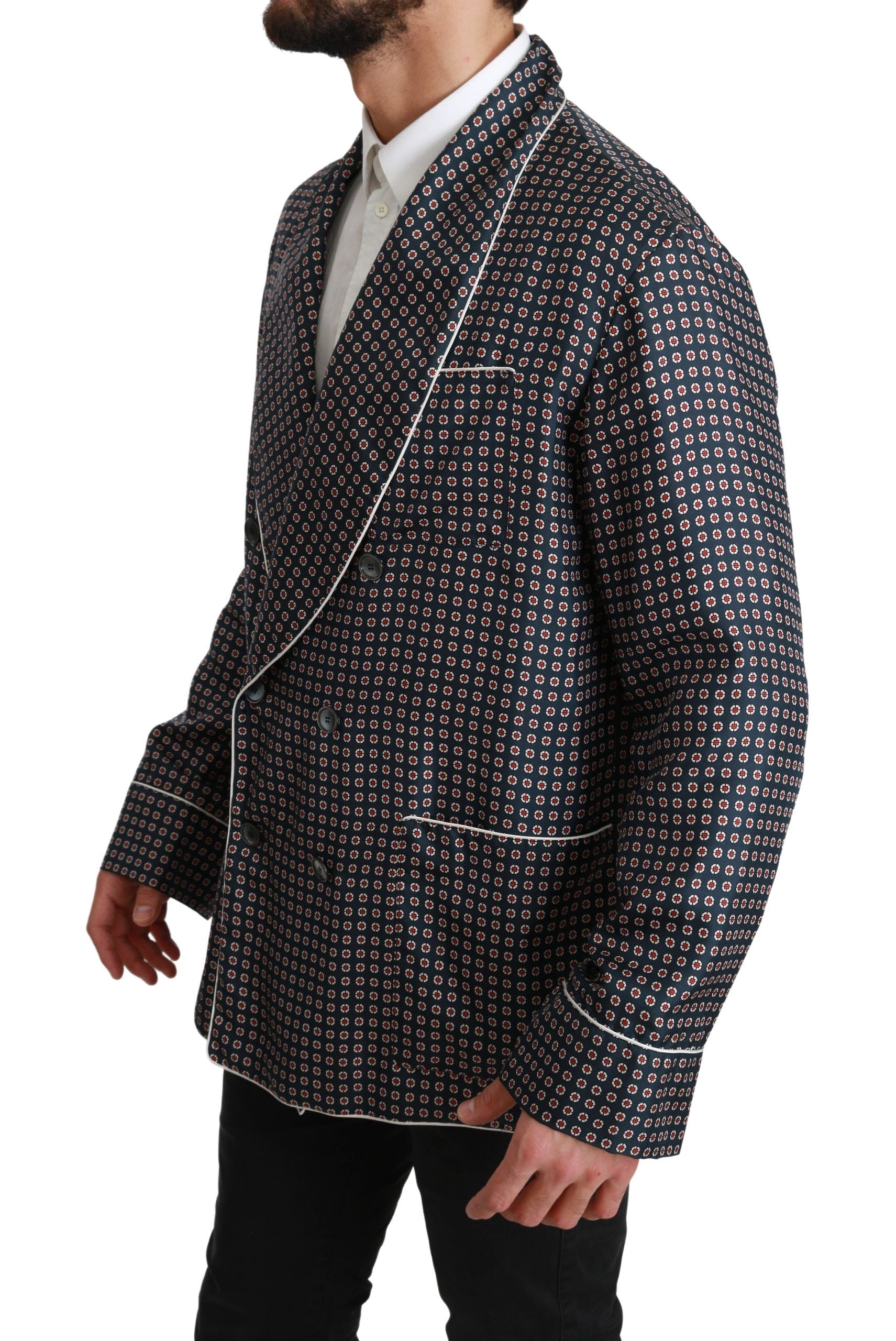 Dolce & Gabbana Marineblauer gemusterter Zweireiher Mantel Jacke