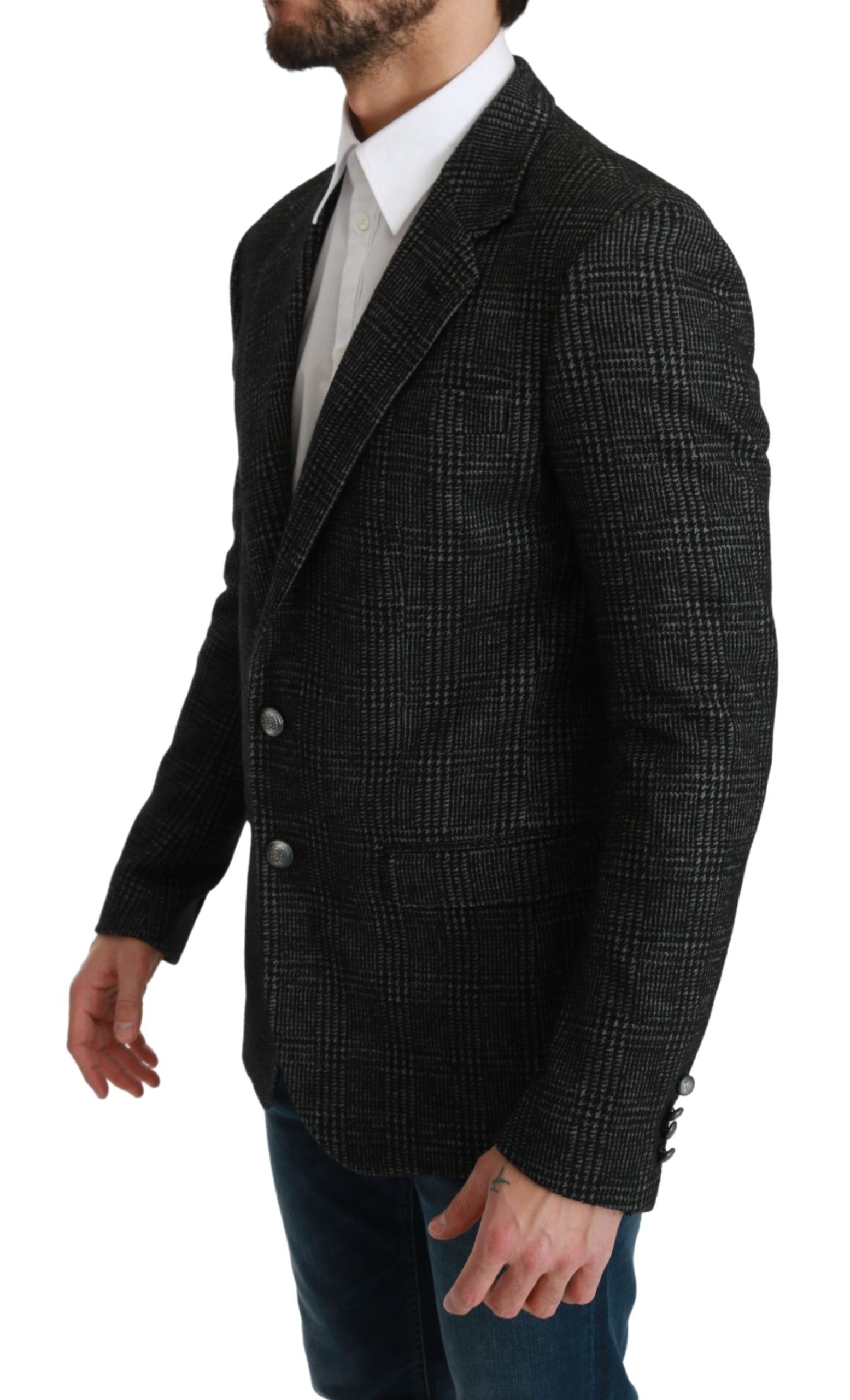 Dolce & Gabbana Graue karierte Jacke mit schmalem Schnitt Blazer