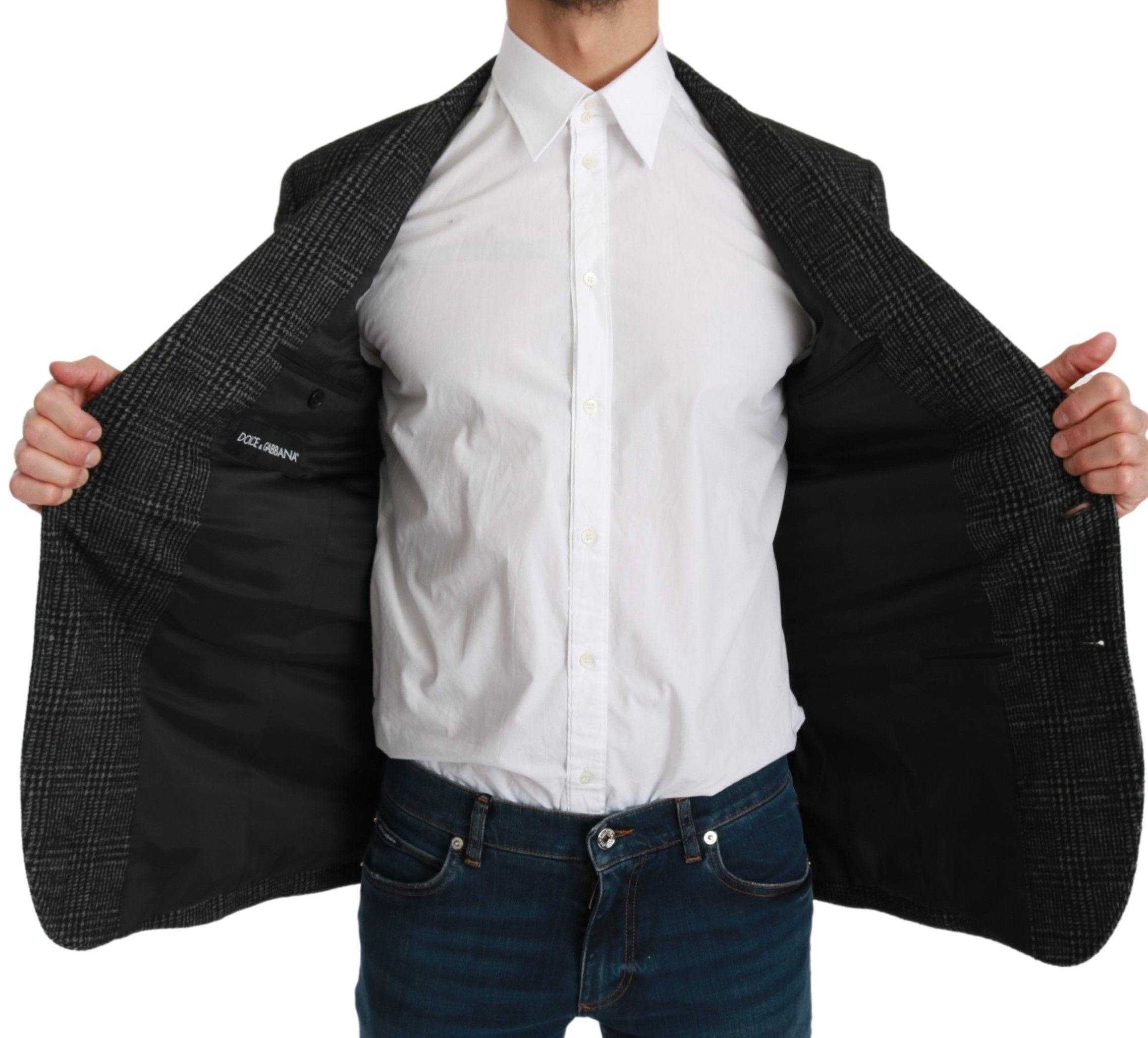 Dolce & Gabbana Graue karierte Jacke mit schmalem Schnitt Blazer