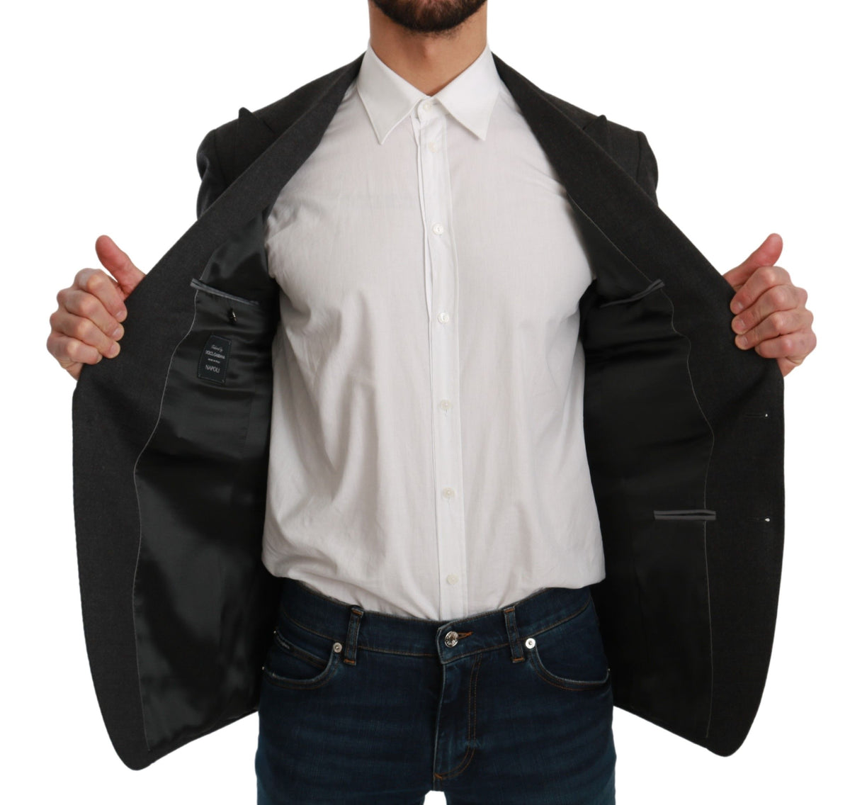 Dolce & Gabbana Graue NAPOLI Slim Fit Jacke Wollblazer