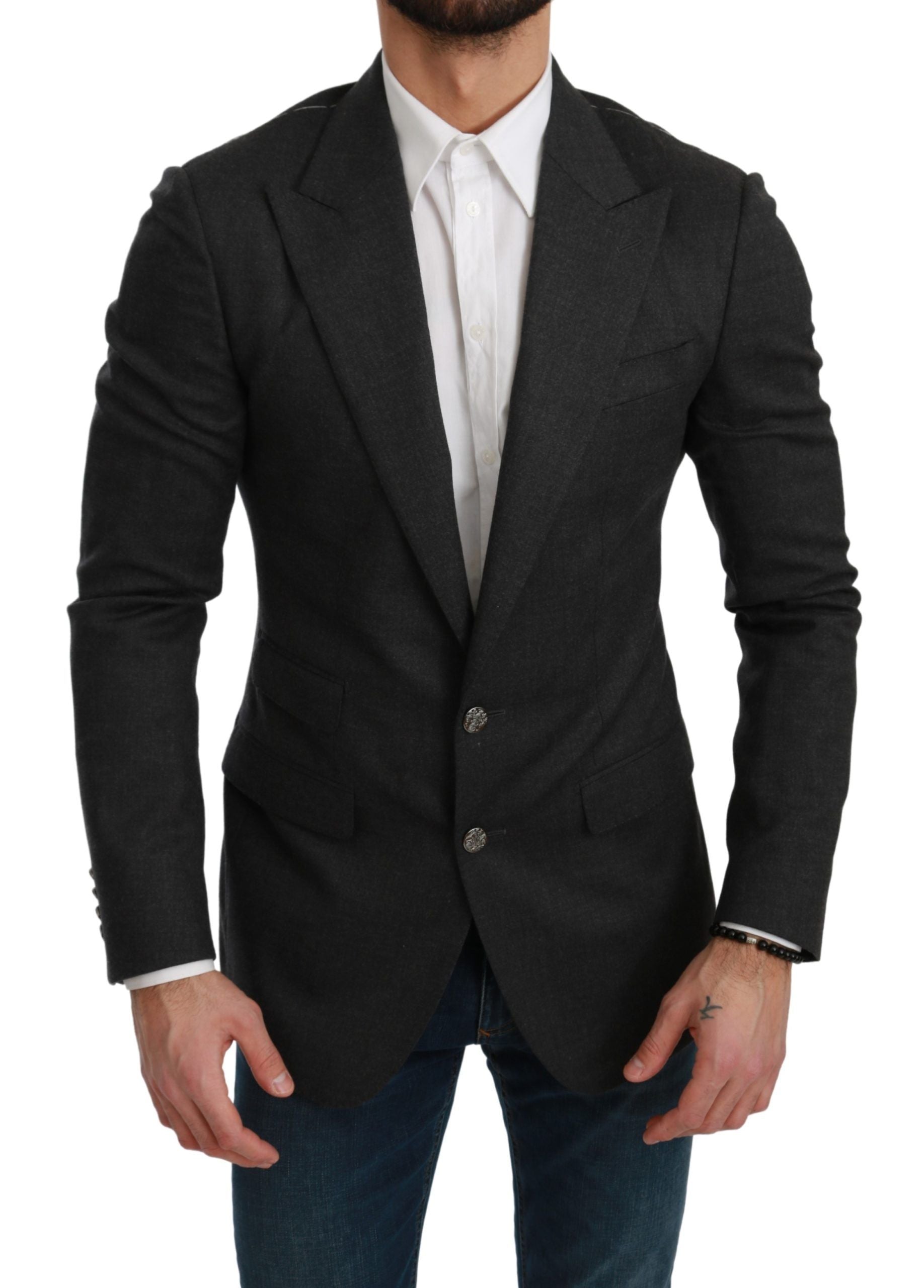 Dolce & Gabbana Graue NAPOLI Slim Fit Jacke Wollblazer