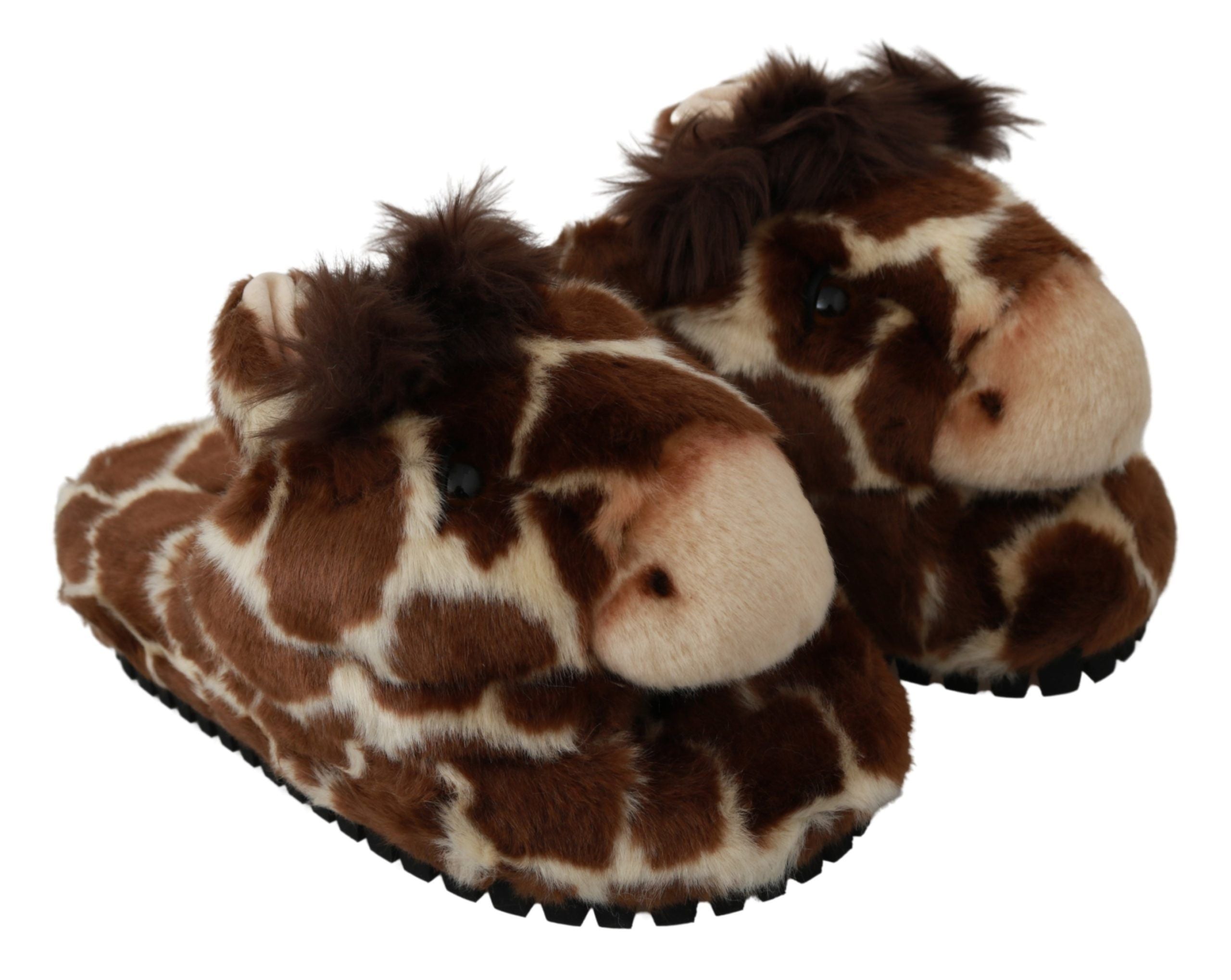 Dolce & Gabbana Braune Giraffe Hausschuhe Flache Sandalen Schuhe