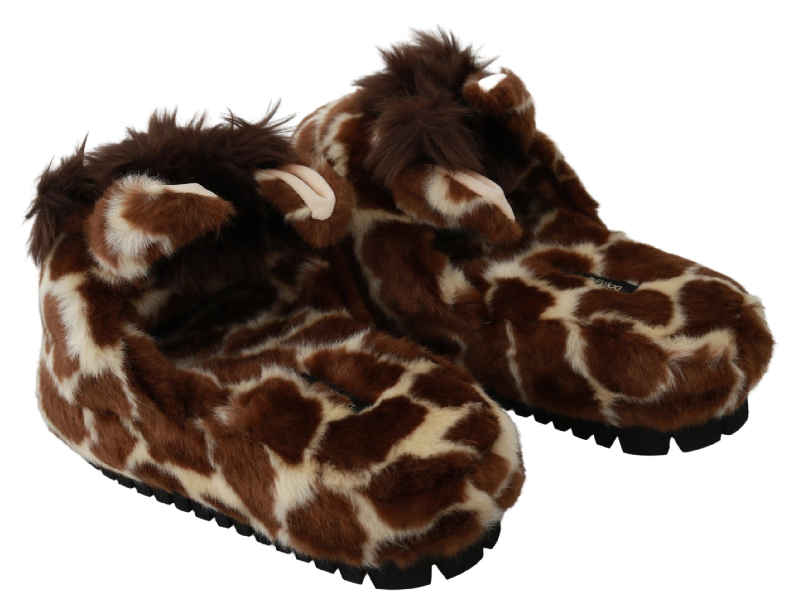 Dolce & Gabbana Braune Giraffe Hausschuhe Flache Sandalen Schuhe