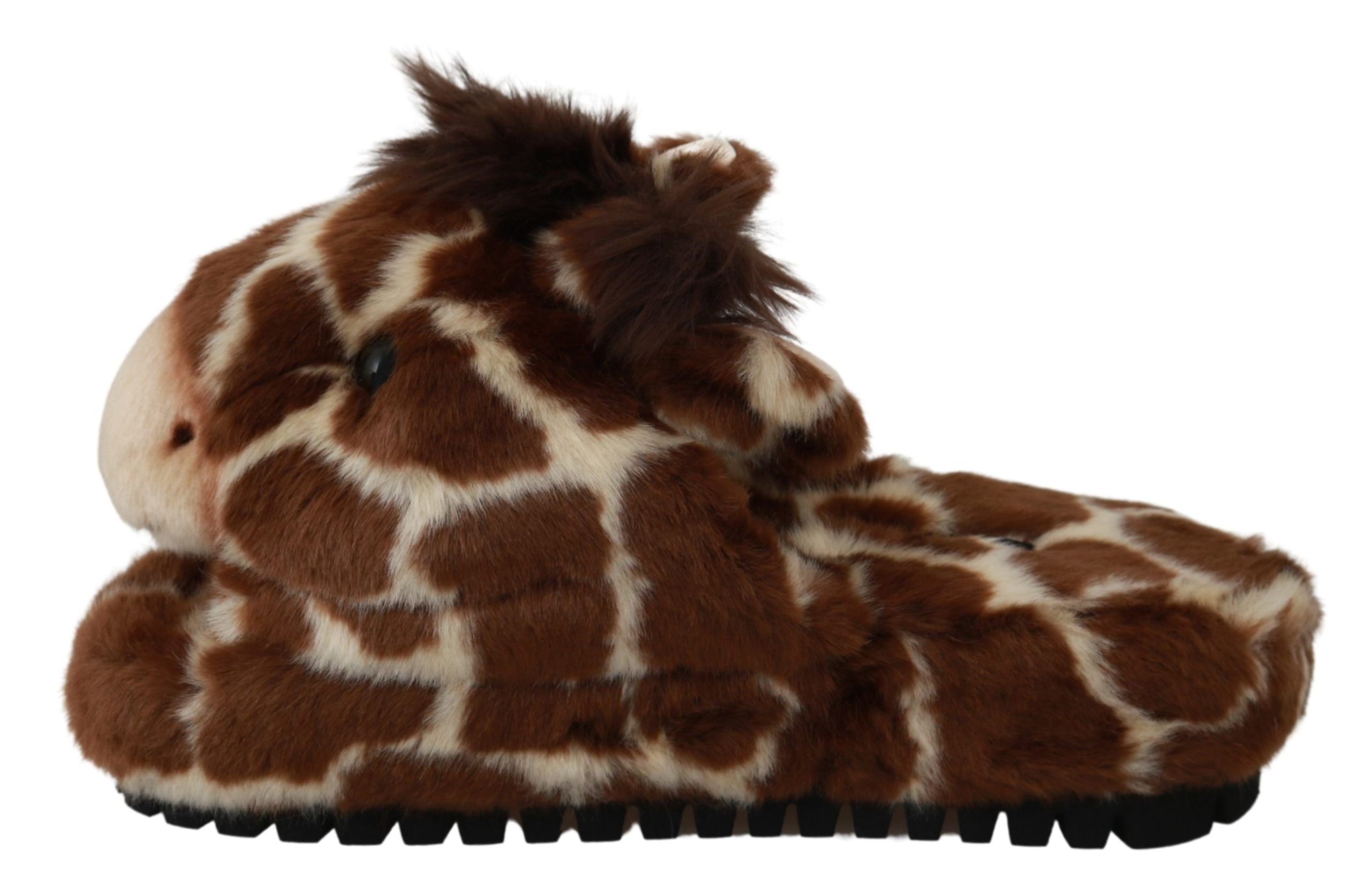 Dolce & Gabbana Braune Giraffe Hausschuhe Flache Sandalen Schuhe