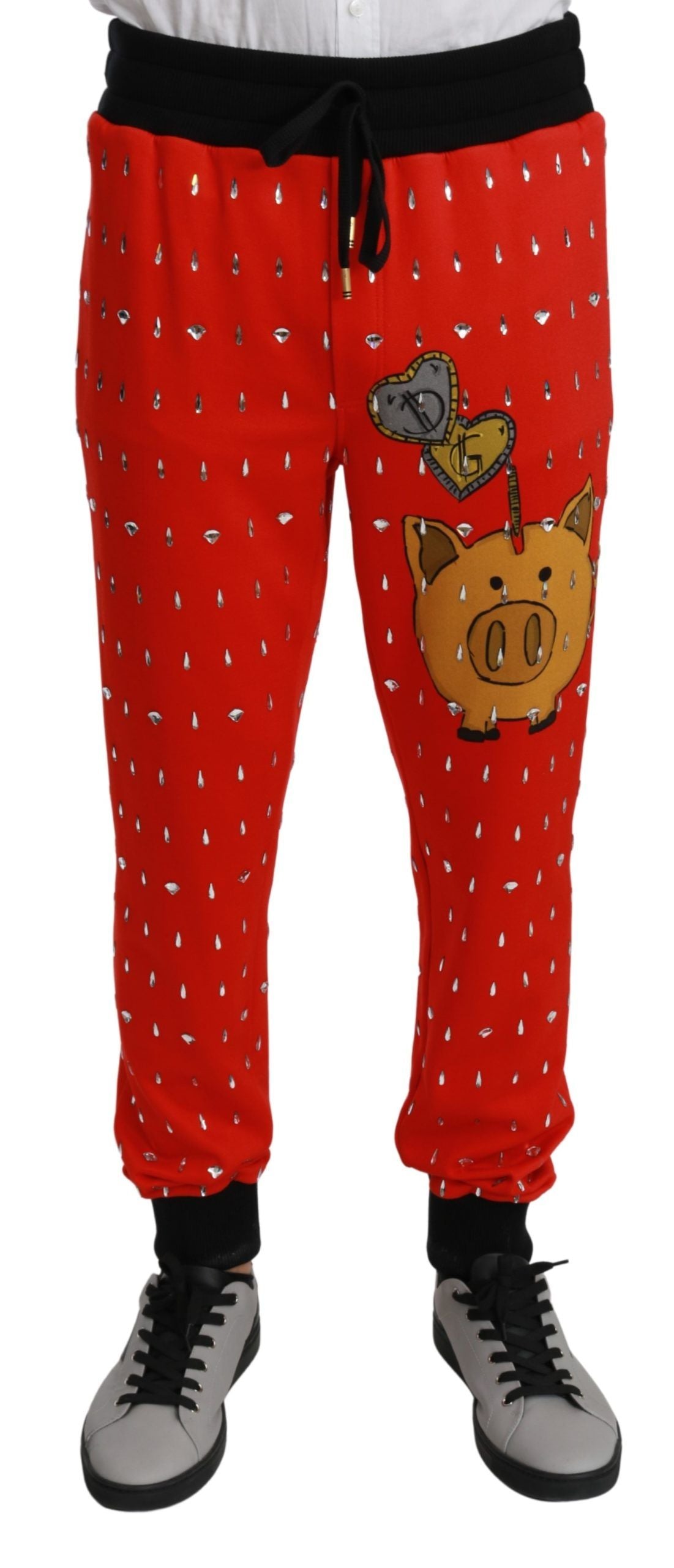 Dolce & Gabbana Rote Sparschwein-Baumwoll-Kristall-Hose Hose