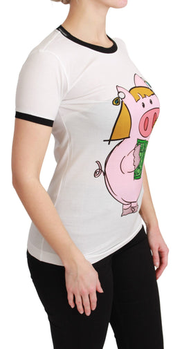 Dolce & Gabbana Weißes YEAR OF THE PIG Top Baumwoll-T-Shirt